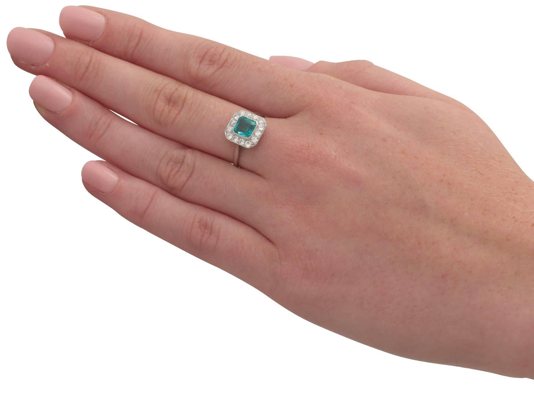 1940s 0.90 Carat Emerald and 0.42 Carat Diamond, Platinum Cluster Ring 2