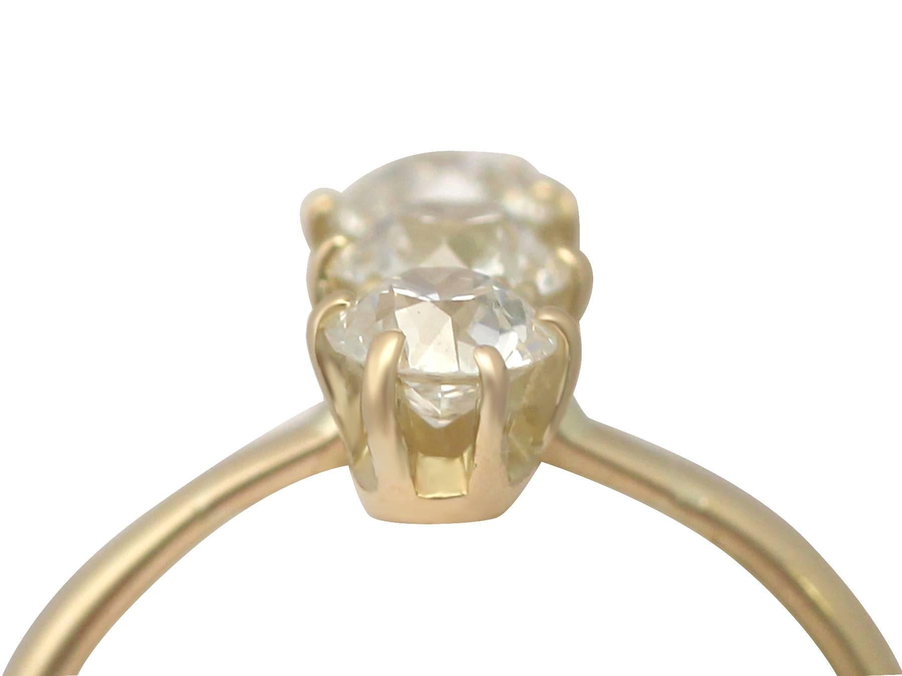 An exceptional, fine and impressive antique 1.26 carat diamond and 18 karat yellow gold trilogy / dress ring; part of our diverse antique jewellery and estate jewelry collections

This exceptional, fine and impressive antique diamond ring has been