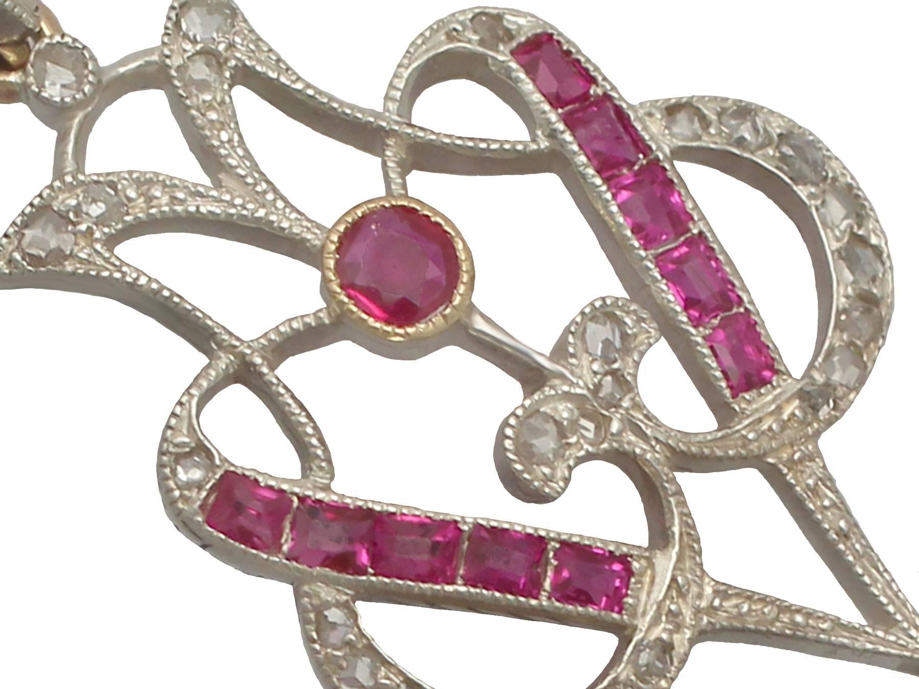 Belle Époque Victorian 0.60 Carat Ruby, 0.29 Carat Diamond, Pearl and 14 Karat Gold Pendant