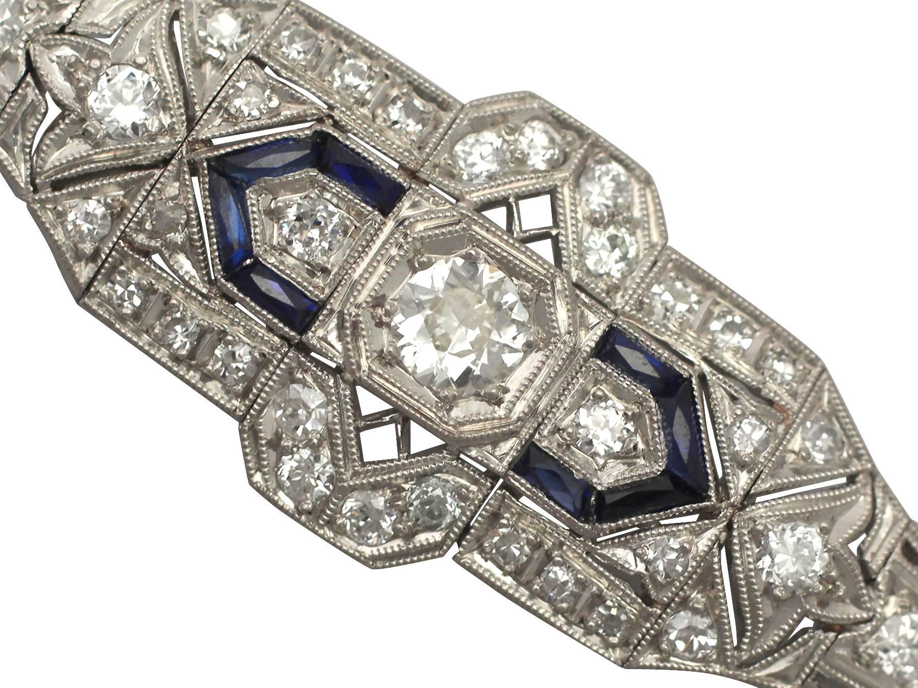 4.54 Ct Diamond and 0.25 Ct Sapphire, Platinum Bracelet - Art Deco  In Excellent Condition In Jesmond, Newcastle Upon Tyne