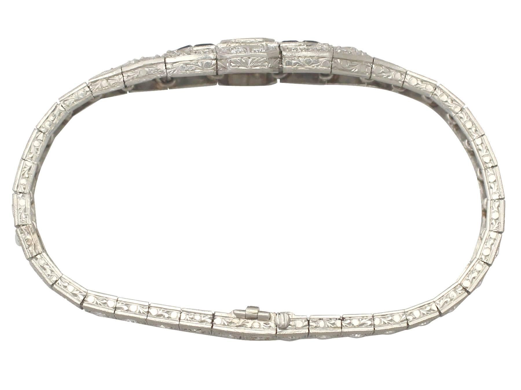 4.54 Ct Diamond and 0.25 Ct Sapphire, Platinum Bracelet - Art Deco  2