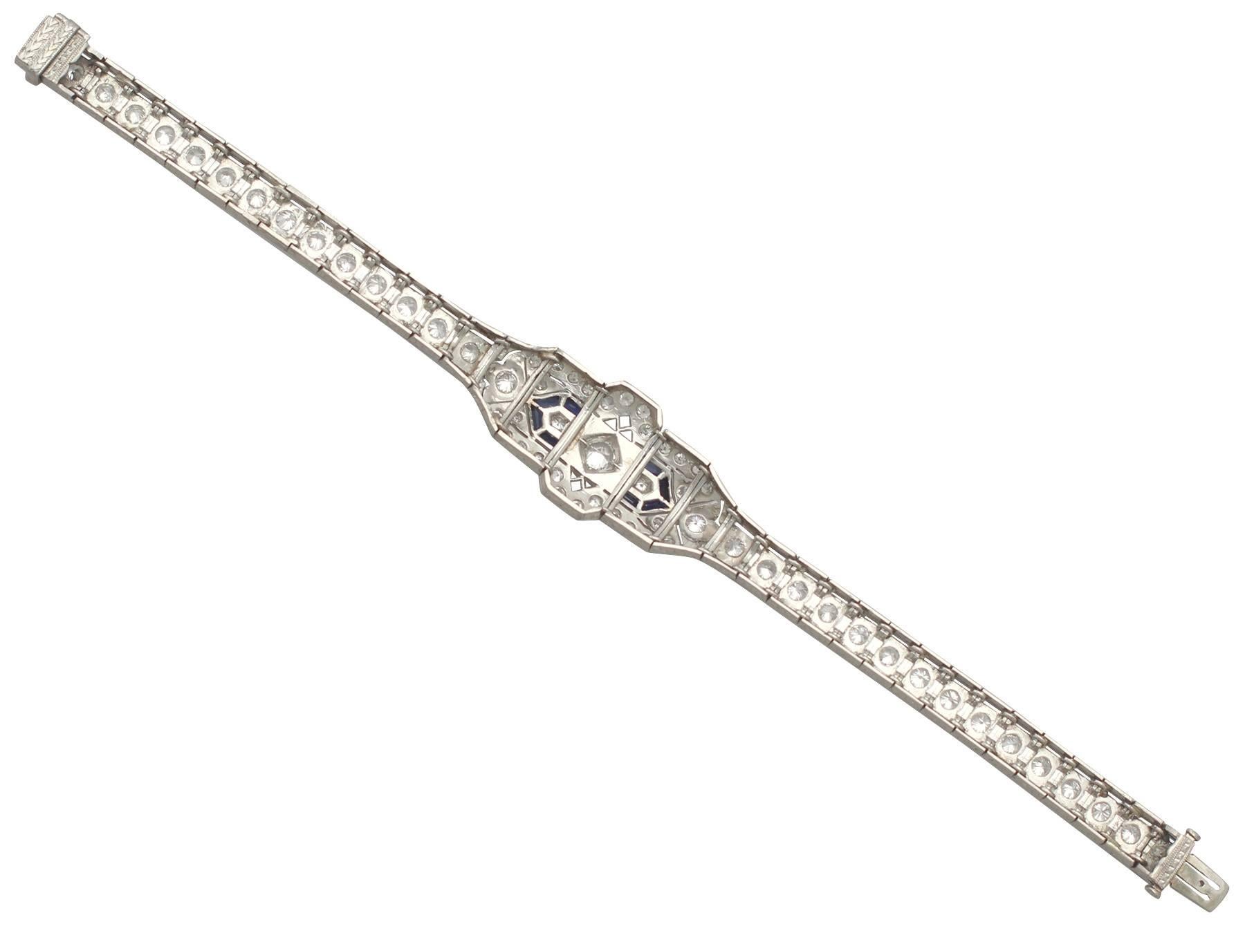 4.54 Ct Diamond and 0.25 Ct Sapphire, Platinum Bracelet - Art Deco  3