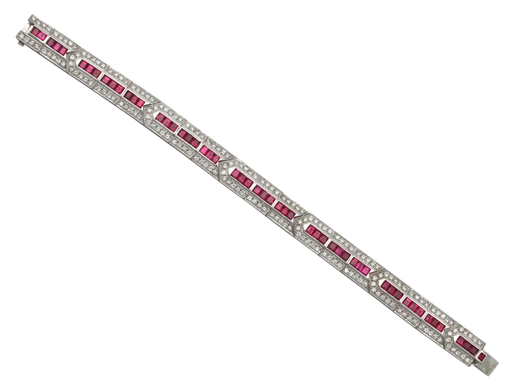 3.65 Ct Ruby and 3.55 Ct Diamond, 18 k White Gold Bracelet - Austrian  In Excellent Condition In Jesmond, Newcastle Upon Tyne