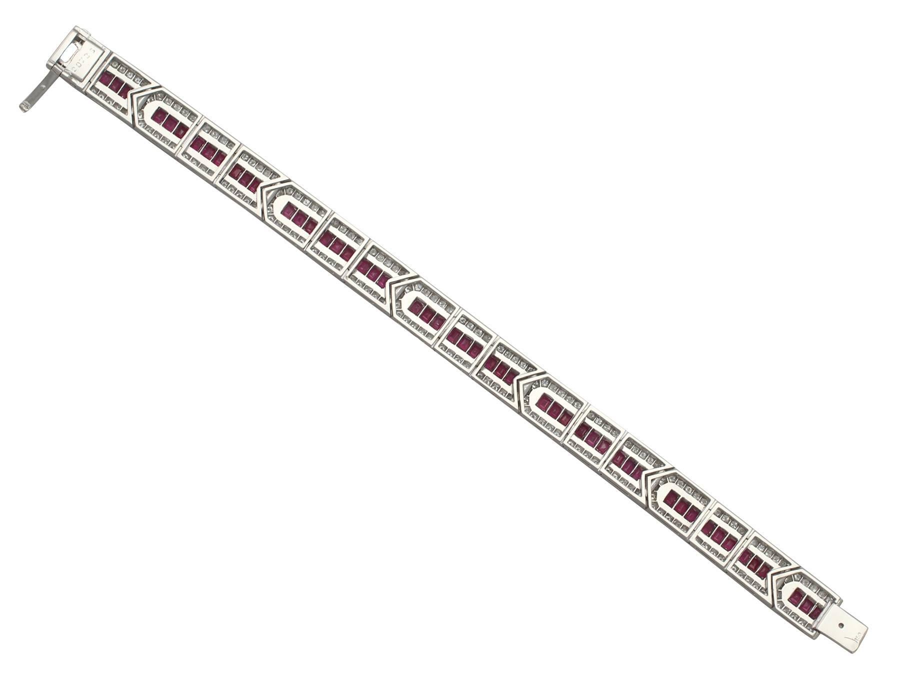 Women's 3.65 Ct Ruby and 3.55 Ct Diamond, 18 k White Gold Bracelet - Austrian 