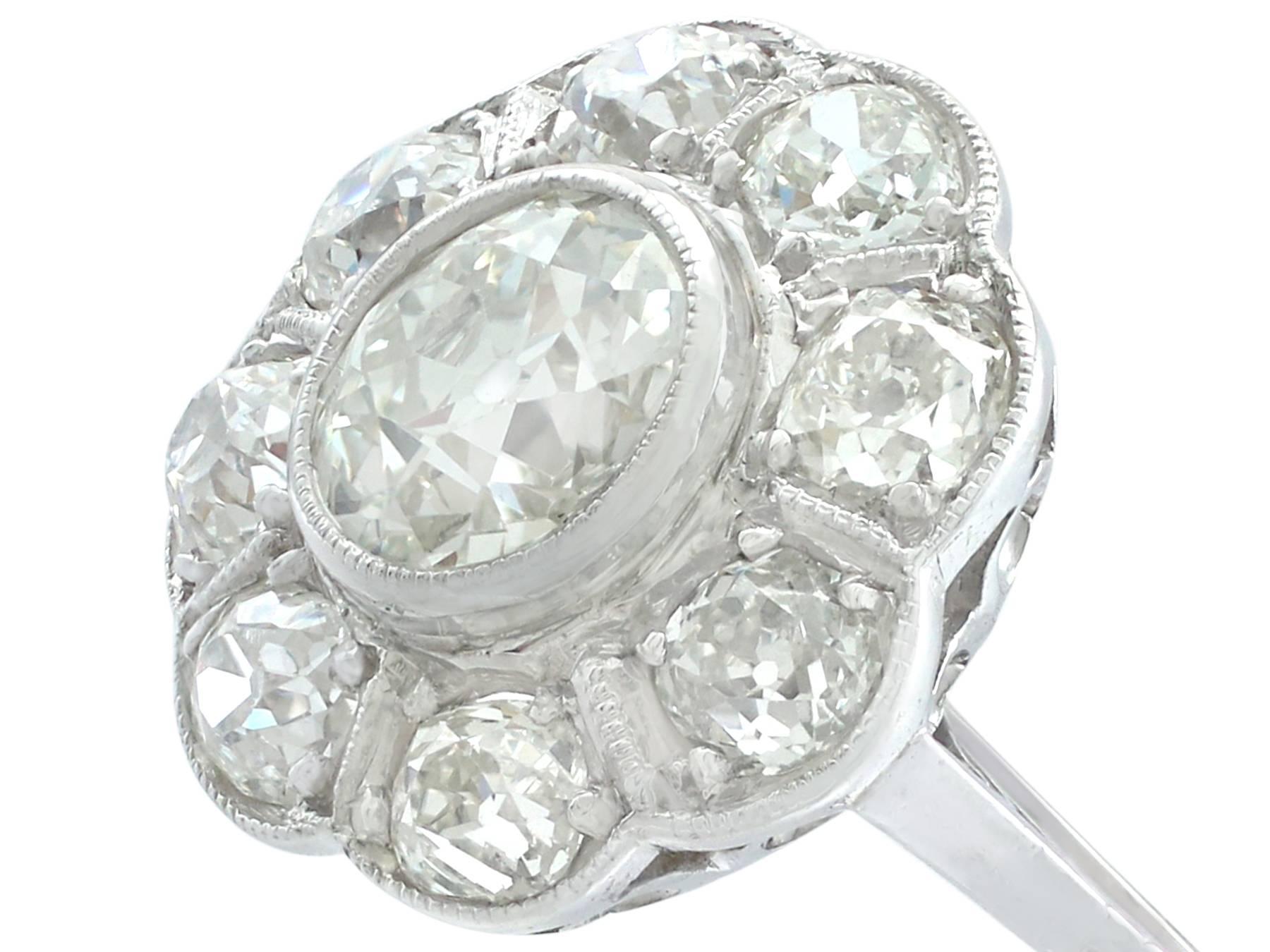 Round Cut 1900s French 3.94 Carat Diamond and Platinum Cocktail Ring 
