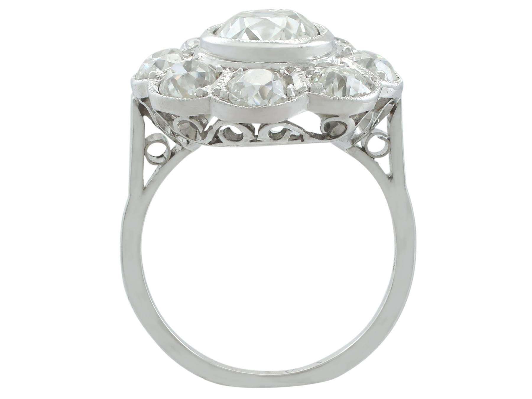 Women's 1900s French 3.94 Carat Diamond and Platinum Cocktail Ring 