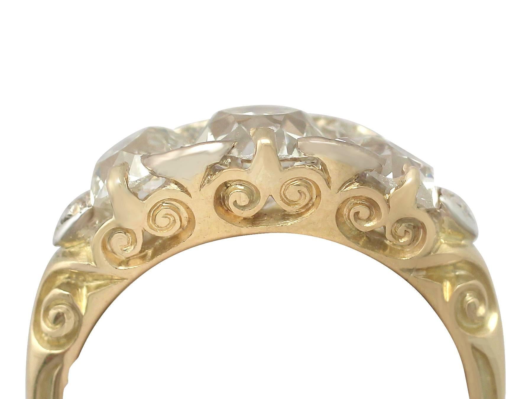 A stunning, fine and impressive 2.62 carat (total) diamond and 18 karat yellow gold, 18 karat white gold set trilogy style dress ring; part of our Victorian jewelry collections

This stunning, fine and impressive Victorian diamond ring has been