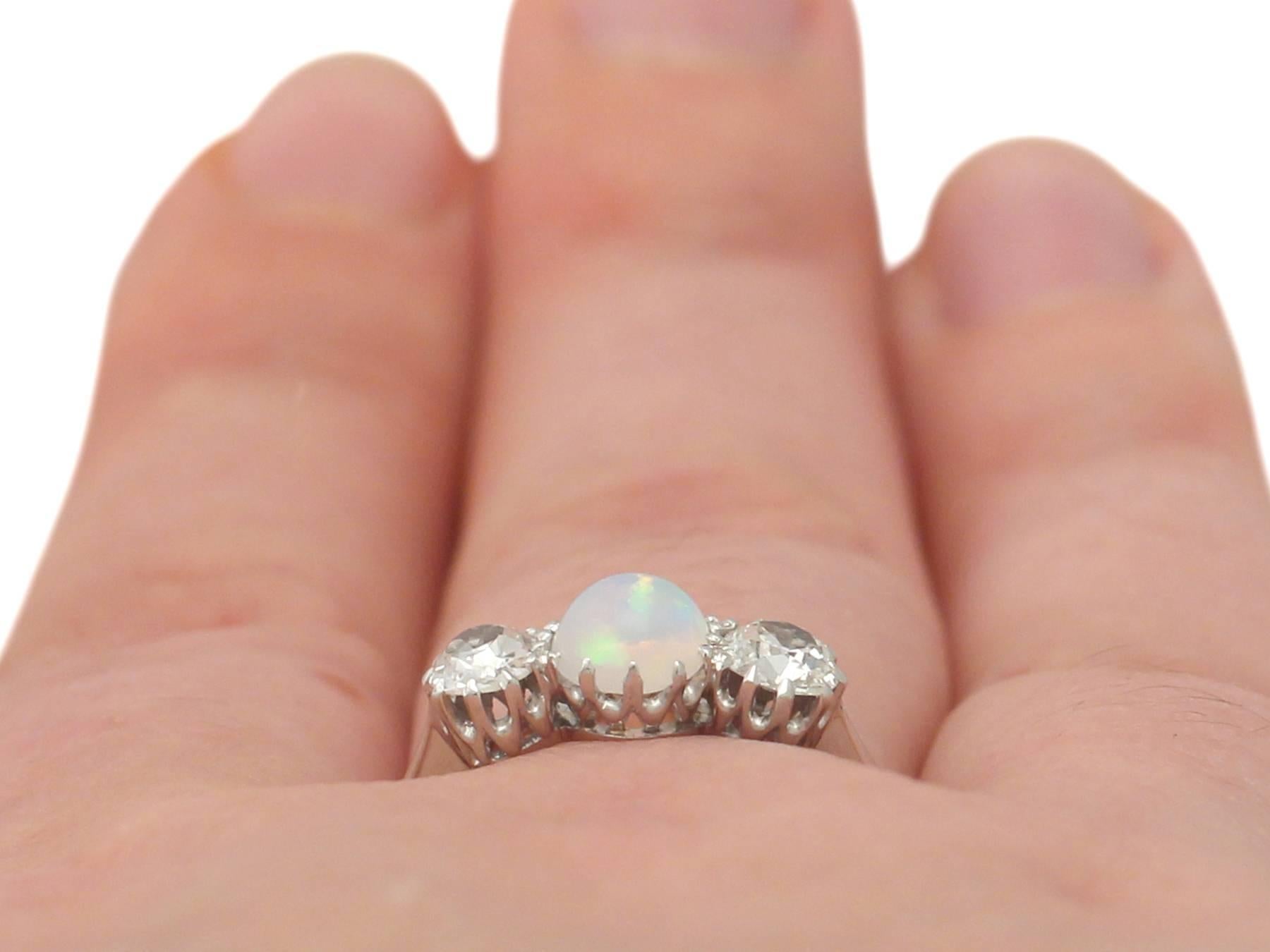 1900s Antique Opal and Diamond White Gold Trilogy Ring 2