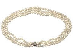Three Strand Pearl Necklace with 2.11Ct Diamond, 18k Yellow Gold Clasp - Antique