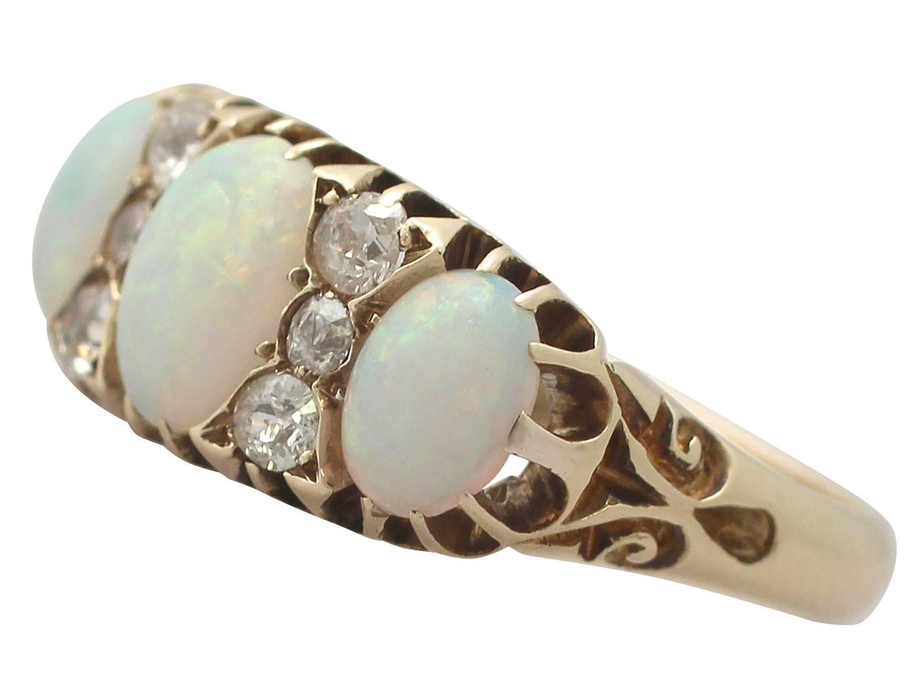 2.20 Ct Opal and 0.20 Ct Diamond, 18 k Yellow Gold Dress Ring - Antique 1903 In Excellent Condition In Jesmond, Newcastle Upon Tyne