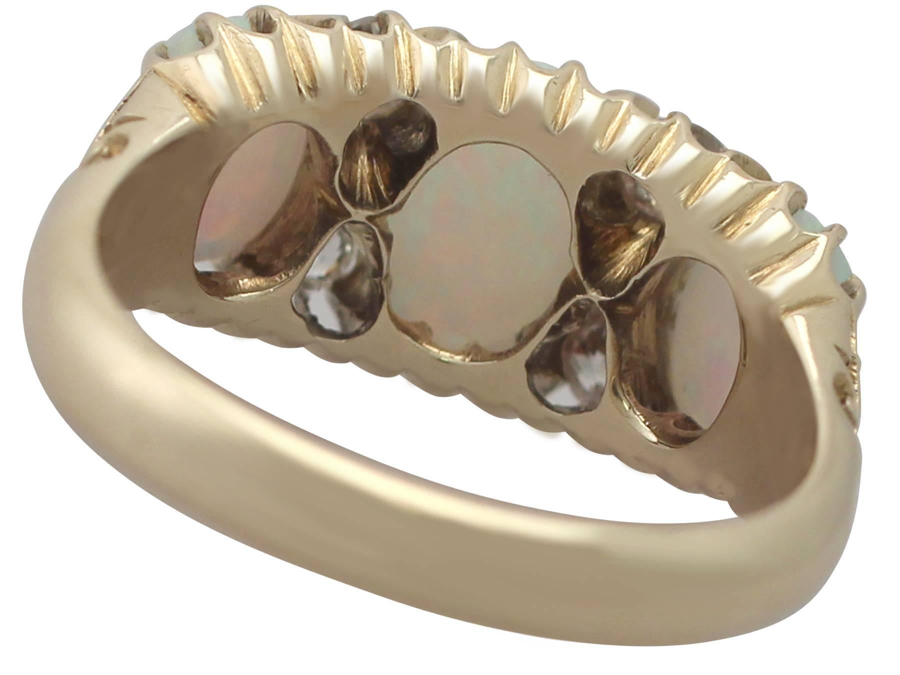 Women's 2.20 Ct Opal and 0.20 Ct Diamond, 18 k Yellow Gold Dress Ring - Antique 1903