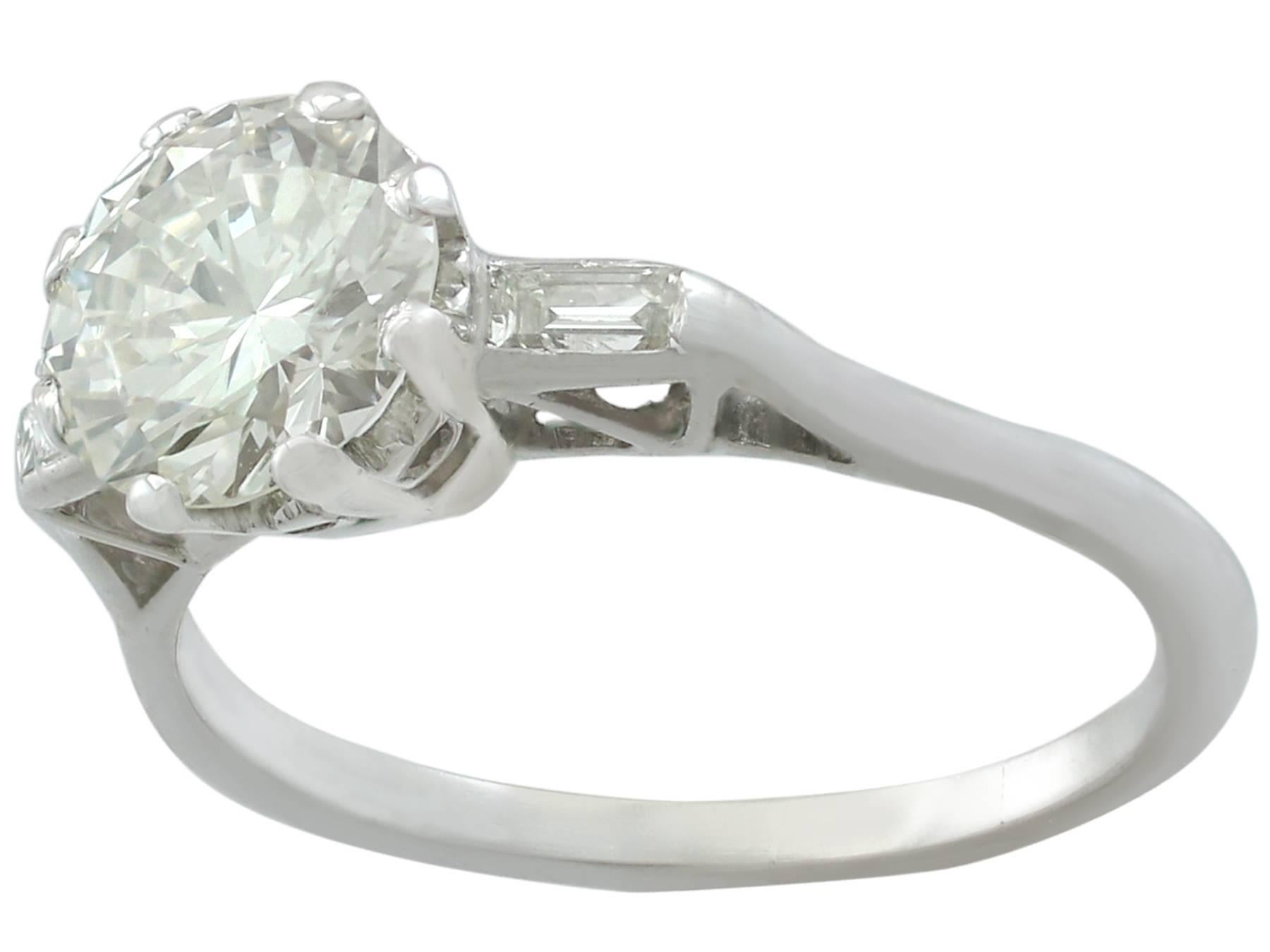 Round Cut 1950s 1.92 Carat Diamond and White Gold Solitaire Ring