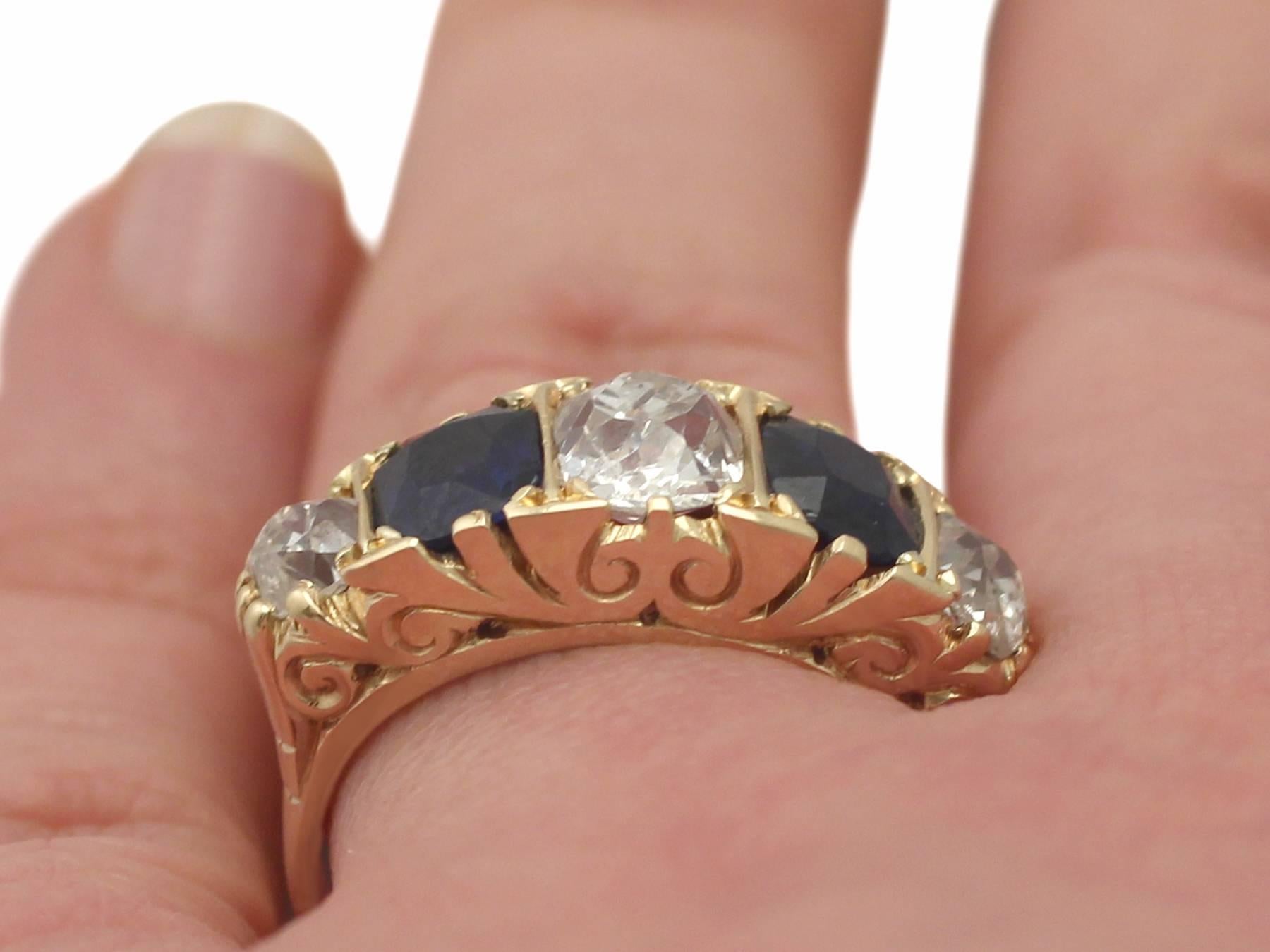 Antique 1900s 1.68 Carat Diamond and 0.55 Carat Sapphire, Yellow Gold Dress Ring 5