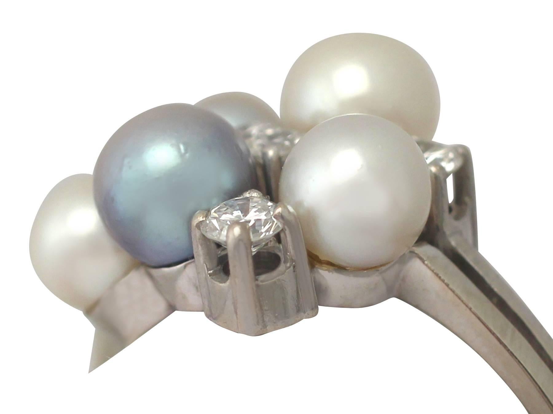 Round Cut 1960s Cultured Pearl and Diamond White Gold Cocktail Ring