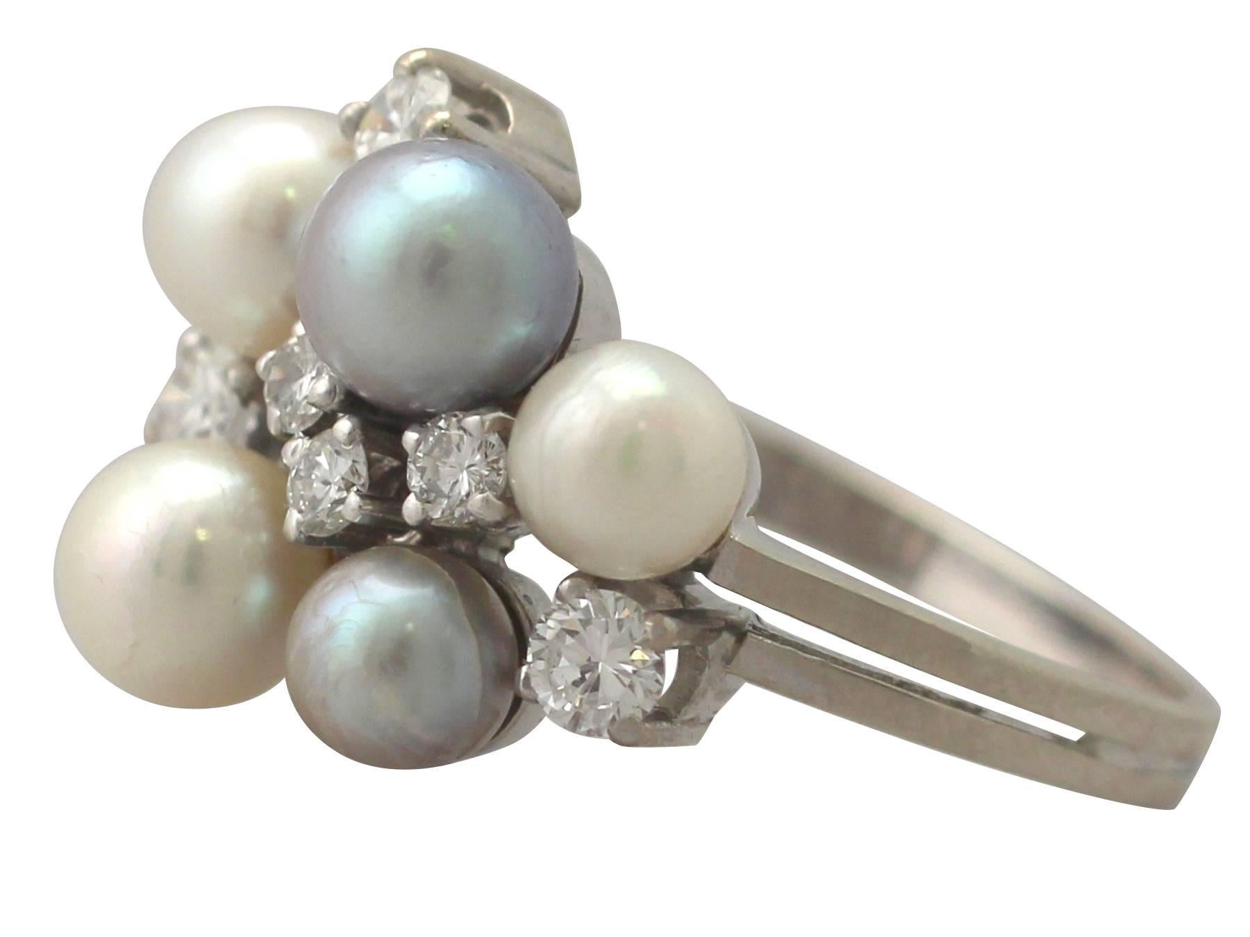 1960s Cultured Pearl and Diamond White Gold Cocktail Ring In Excellent Condition In Jesmond, Newcastle Upon Tyne