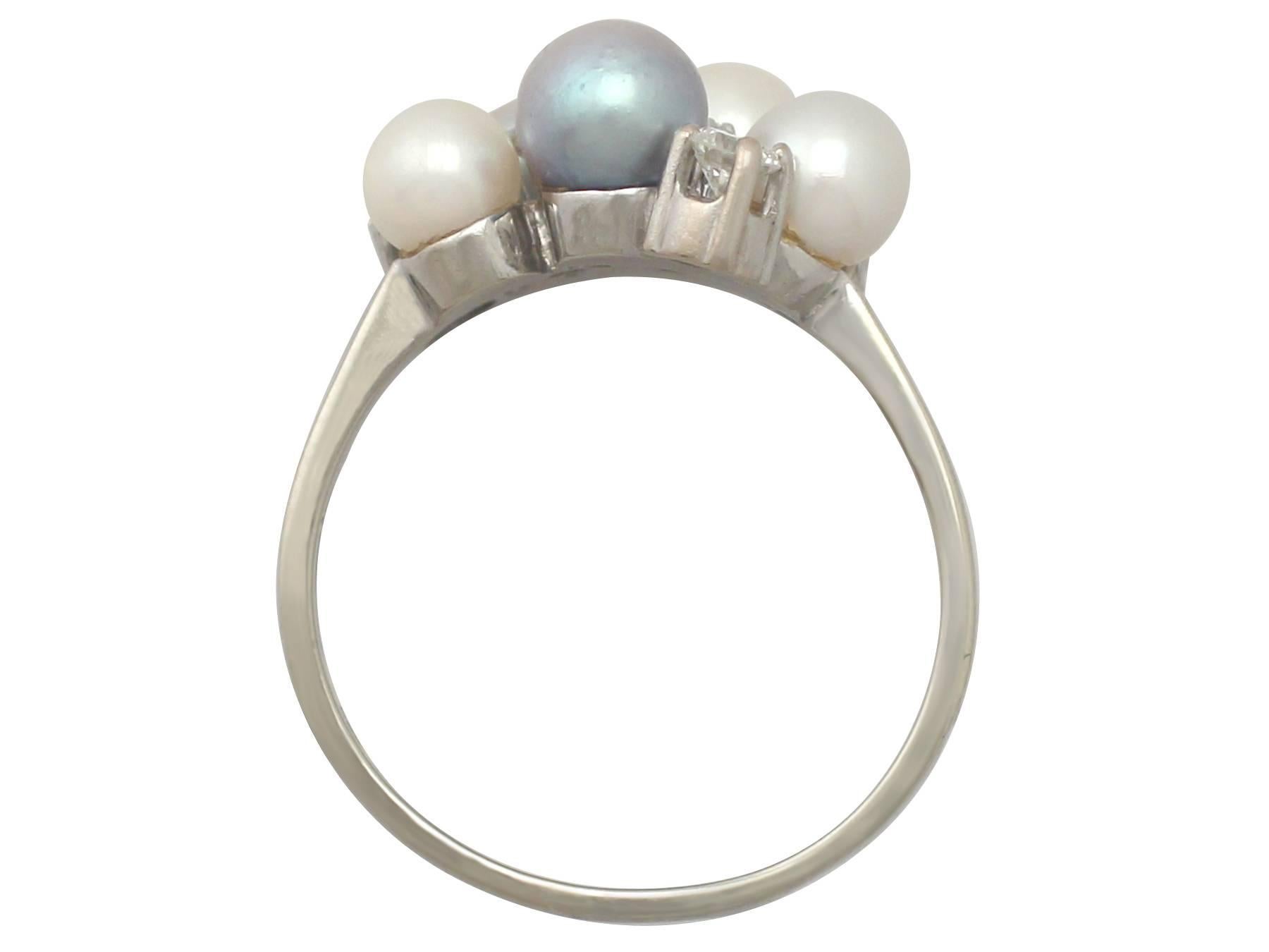 Women's 1960s Cultured Pearl and Diamond White Gold Cocktail Ring