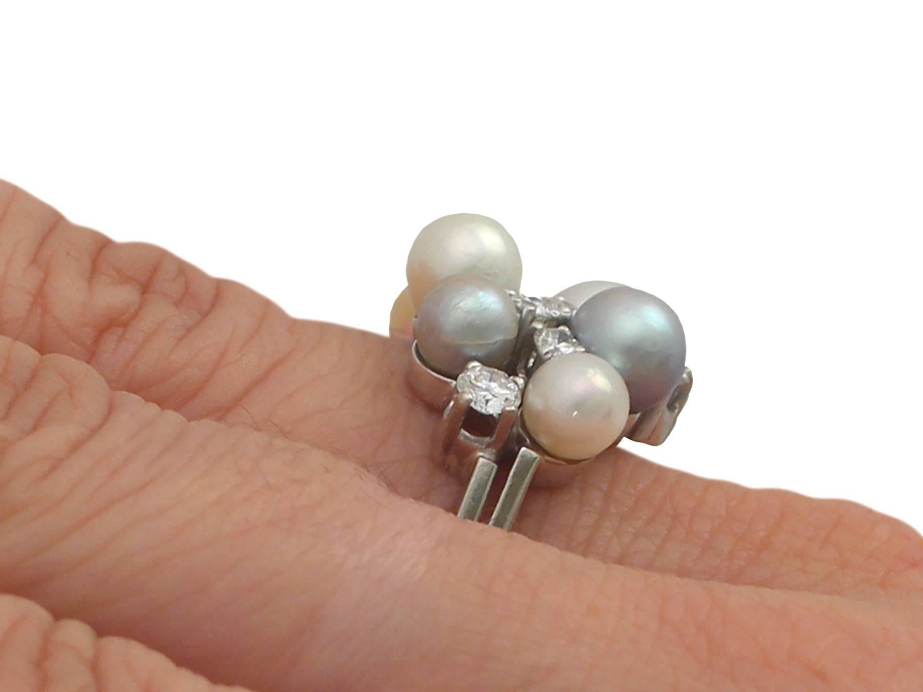 1960s Cultured Pearl and Diamond White Gold Cocktail Ring 3