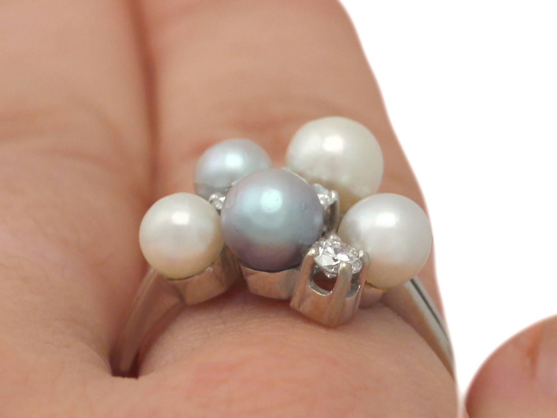 1960s Cultured Pearl and Diamond White Gold Cocktail Ring 4