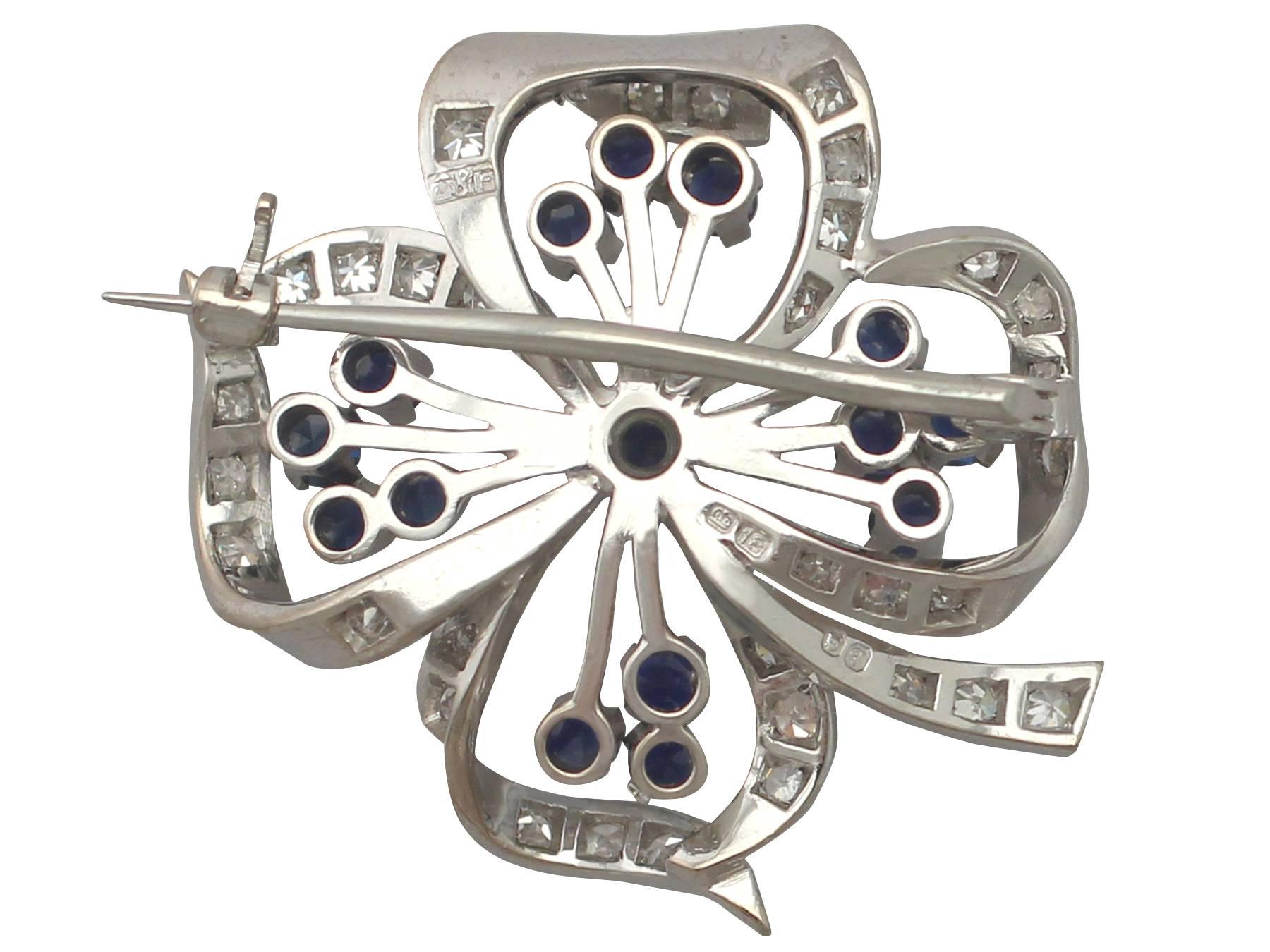 Women's or Men's 1971 0.70 Ct Diamond 0.51 Ct Sapphire White Gold Clover Brooch