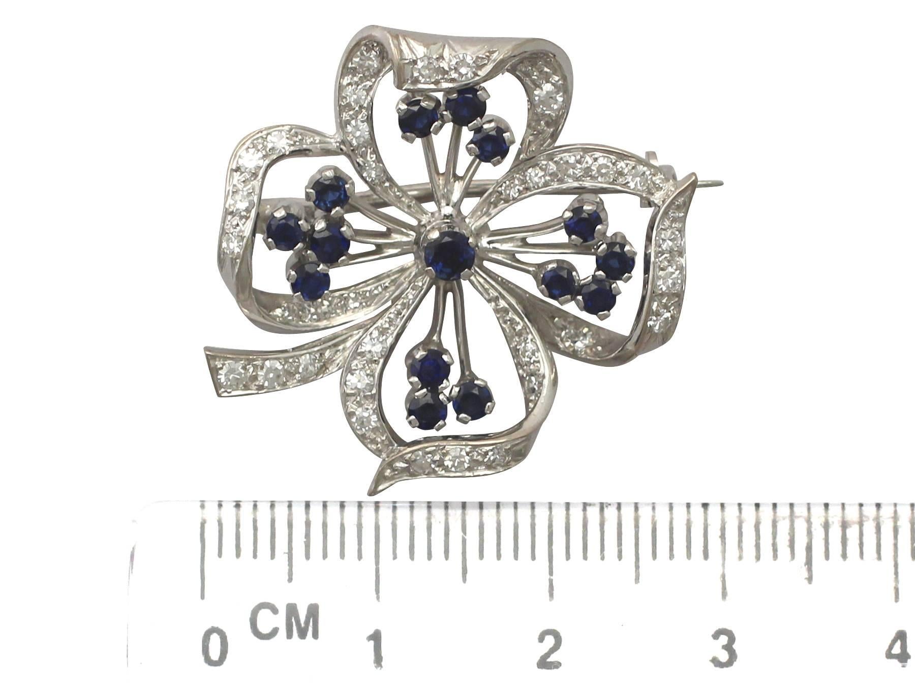 1971 0.70 Ct Diamond 0.51 Ct Sapphire White Gold Clover Brooch 4