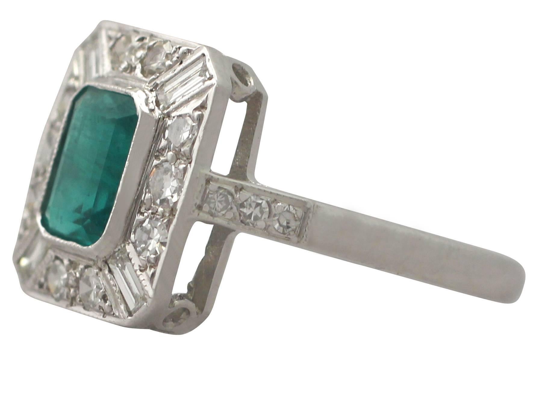 Women's or Men's 1940s Emerald and Diamond White Gold Cocktail Ring 