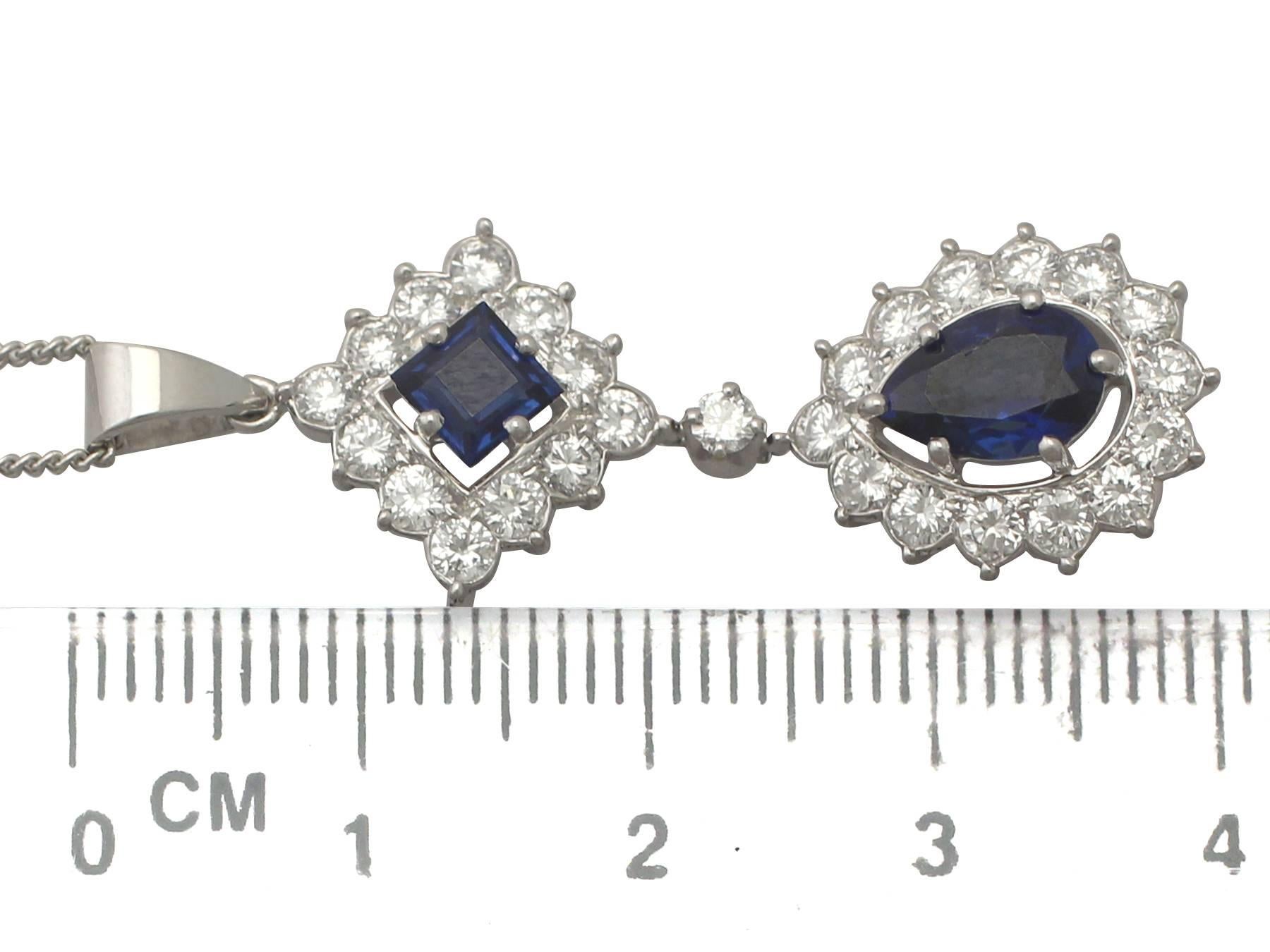 Vintage 2.02 Carat Sapphire and 1.43 Carat Diamond, Platinum Pendant -  1980s 2