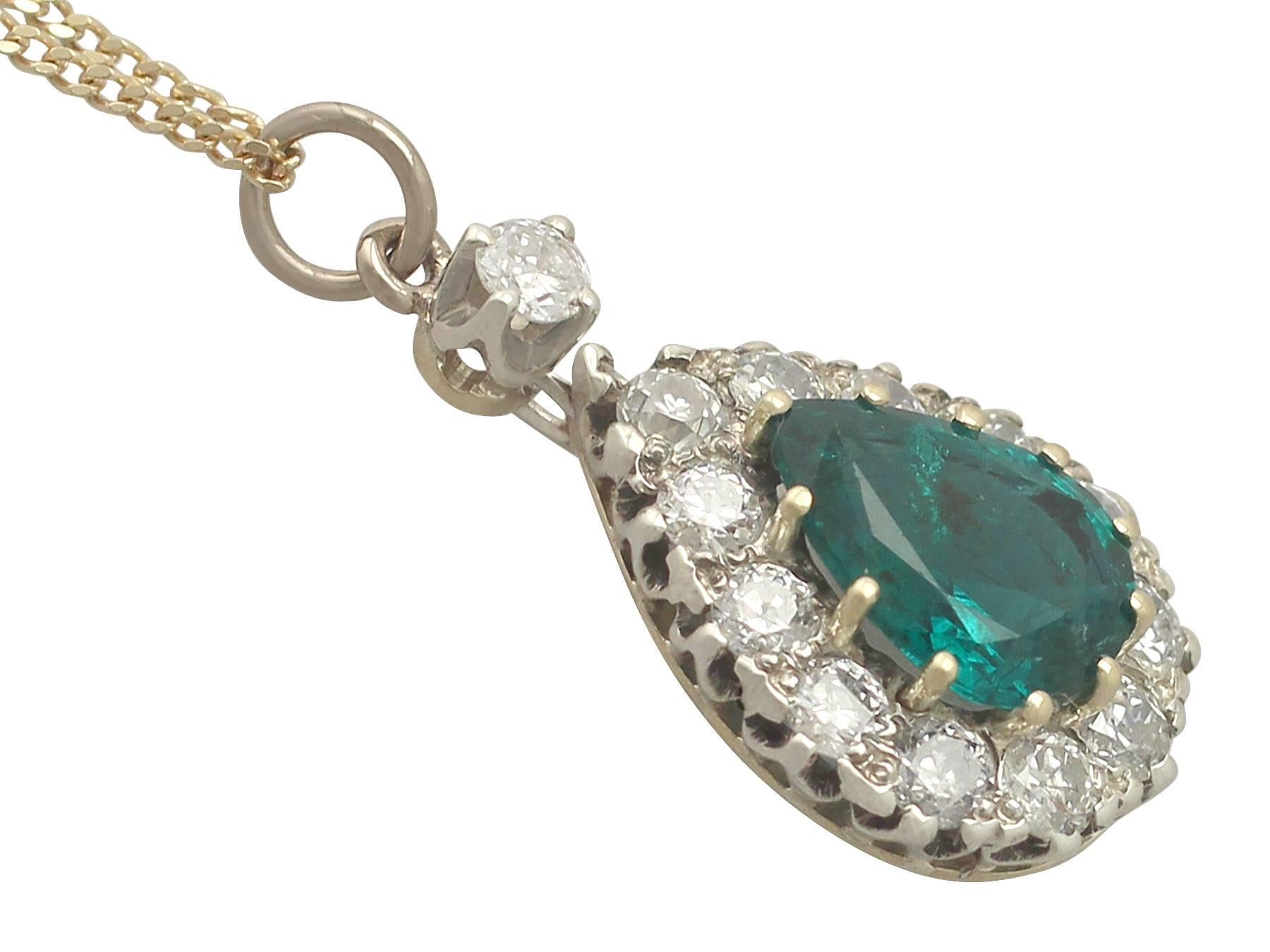 Women's  2.09 Carat Emerald  Diamond Yellow Gold Pendant