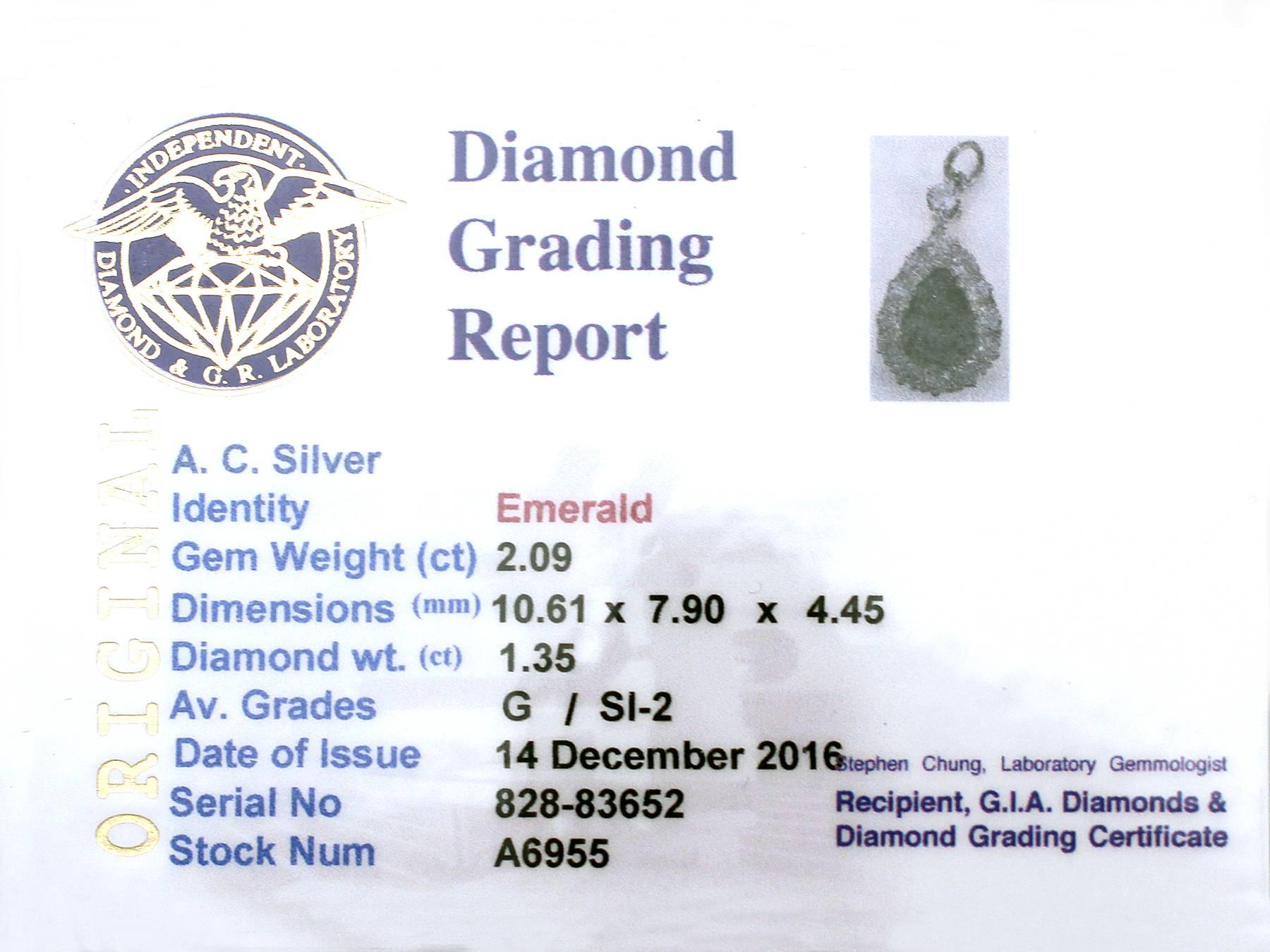  2.09 Carat Emerald  Diamond Yellow Gold Pendant 3