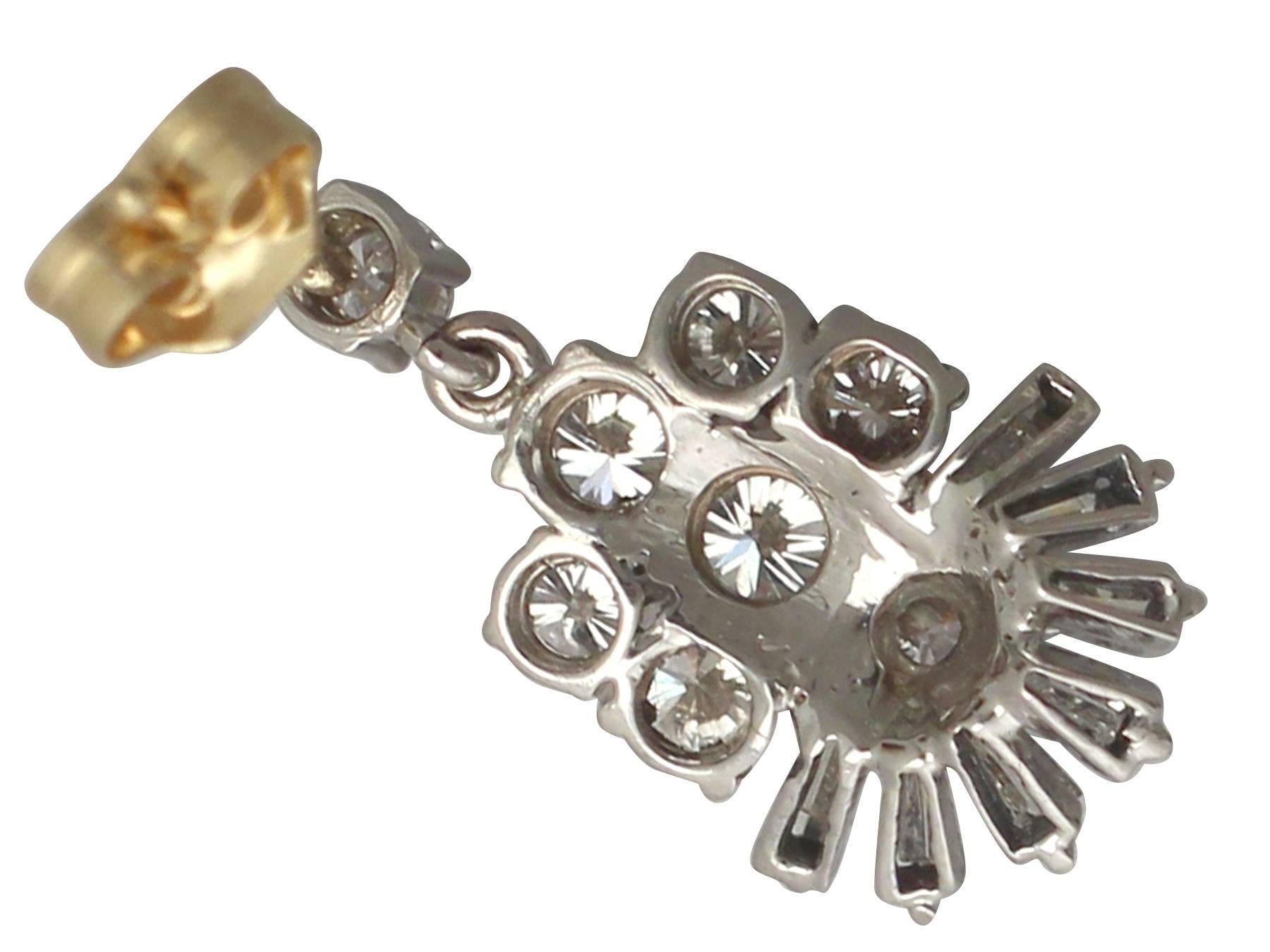 Women's 1.28 Carat Diamond and White Gold Drop Earrings 1960s