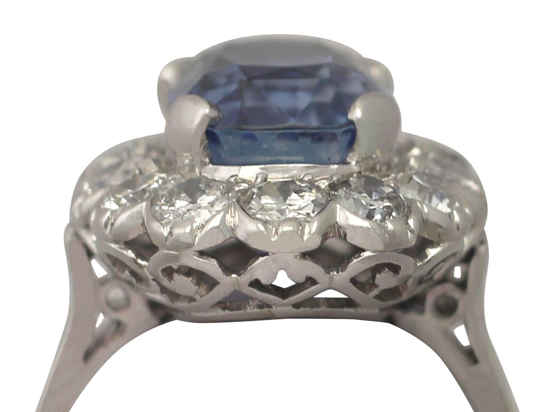 A stunning 9.53 carat Ceylon sapphire and 2.58 carat diamond, 18 carat white gold and platinum set dress ring; part of our diverse vintage jewellery collections.

This stunning, fine and impressive Ceylon sapphire and diamond ring has been crafted