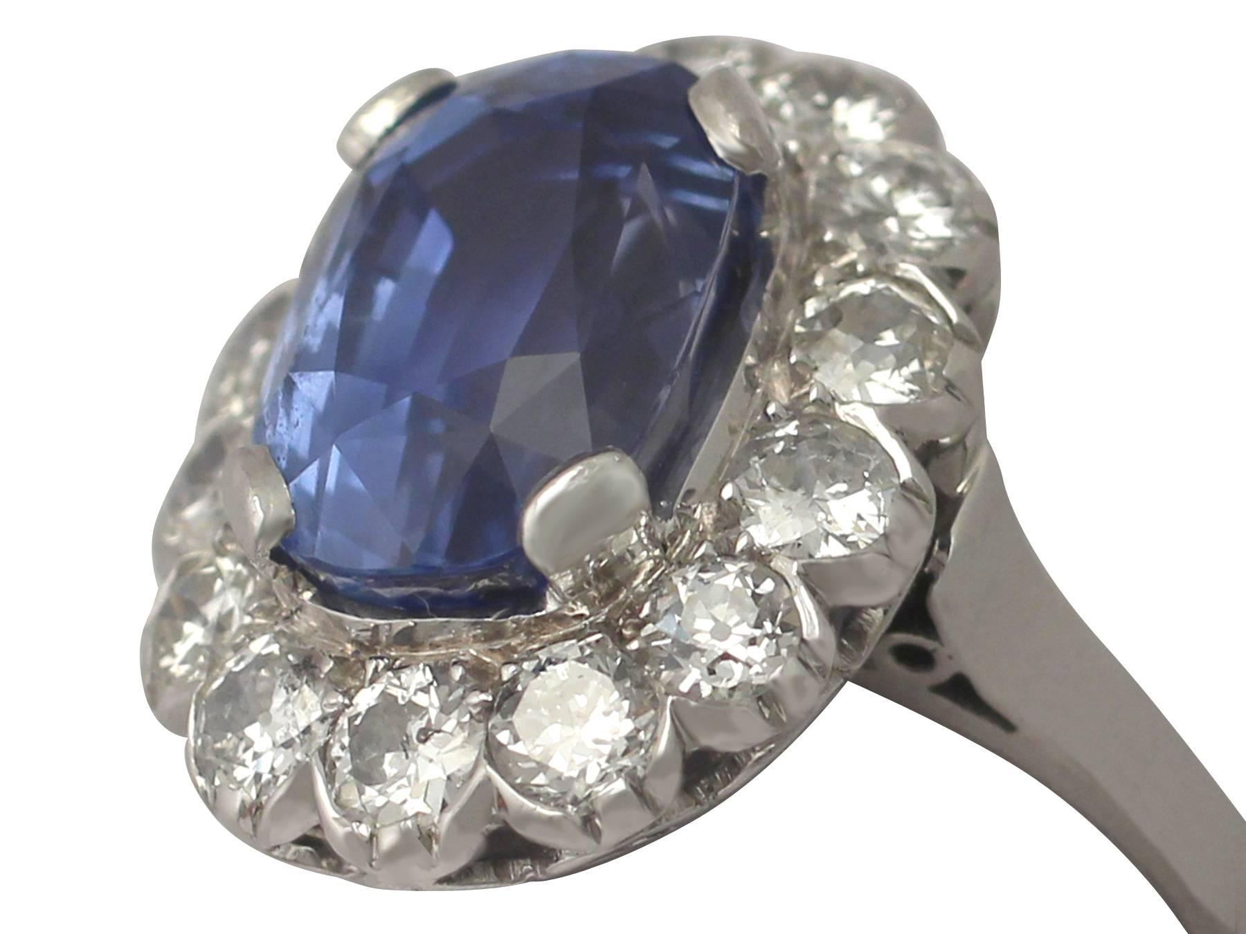 1940s 9.53 Carat Ceylon Sapphire and 2.58 Carat Diamond White Gold Cocktail Ring In Excellent Condition In Jesmond, Newcastle Upon Tyne