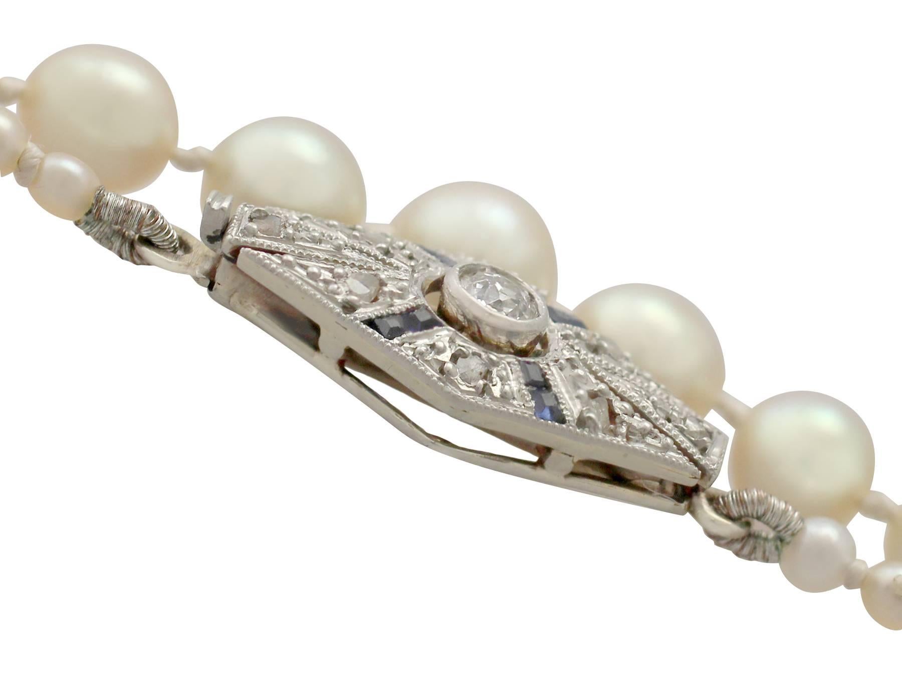 Natural Pearl Necklace with Diamond, Sapphire and Gold Clasp 1