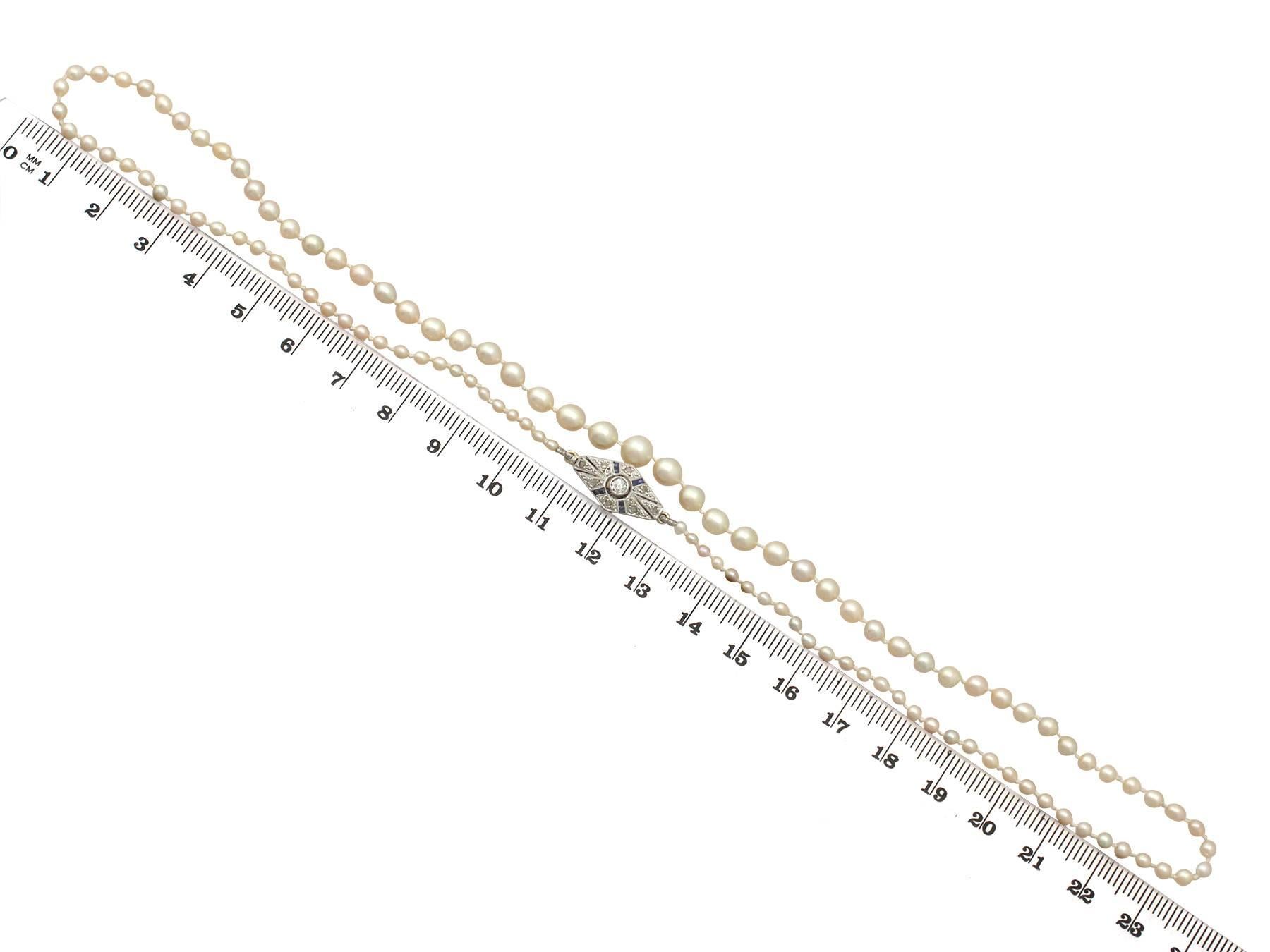 Natural Pearl Necklace with Diamond, Sapphire and Gold Clasp 3