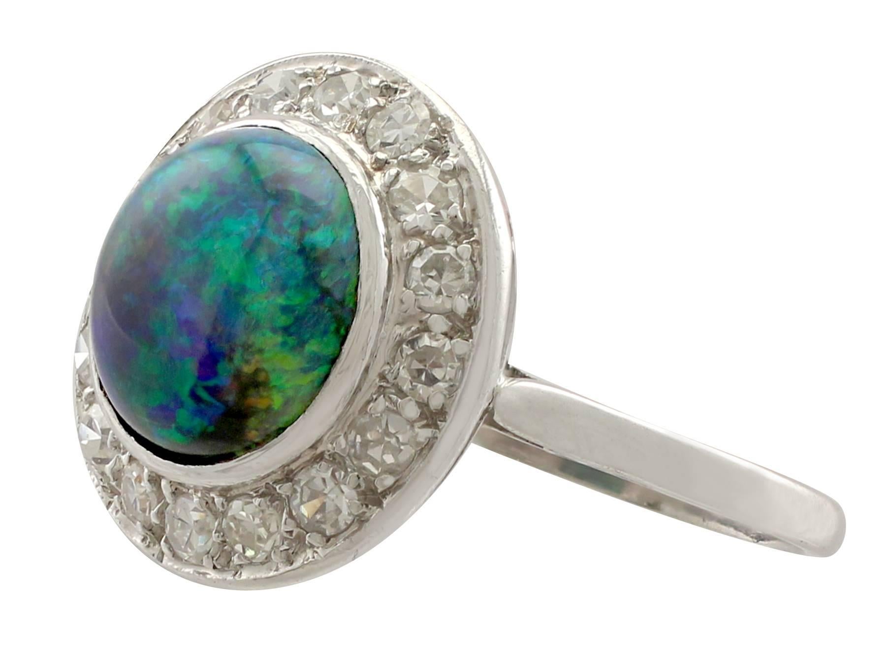 Women's or Men's Antique 1.30 Carat Opal Diamond Platinum Cocktail Ring