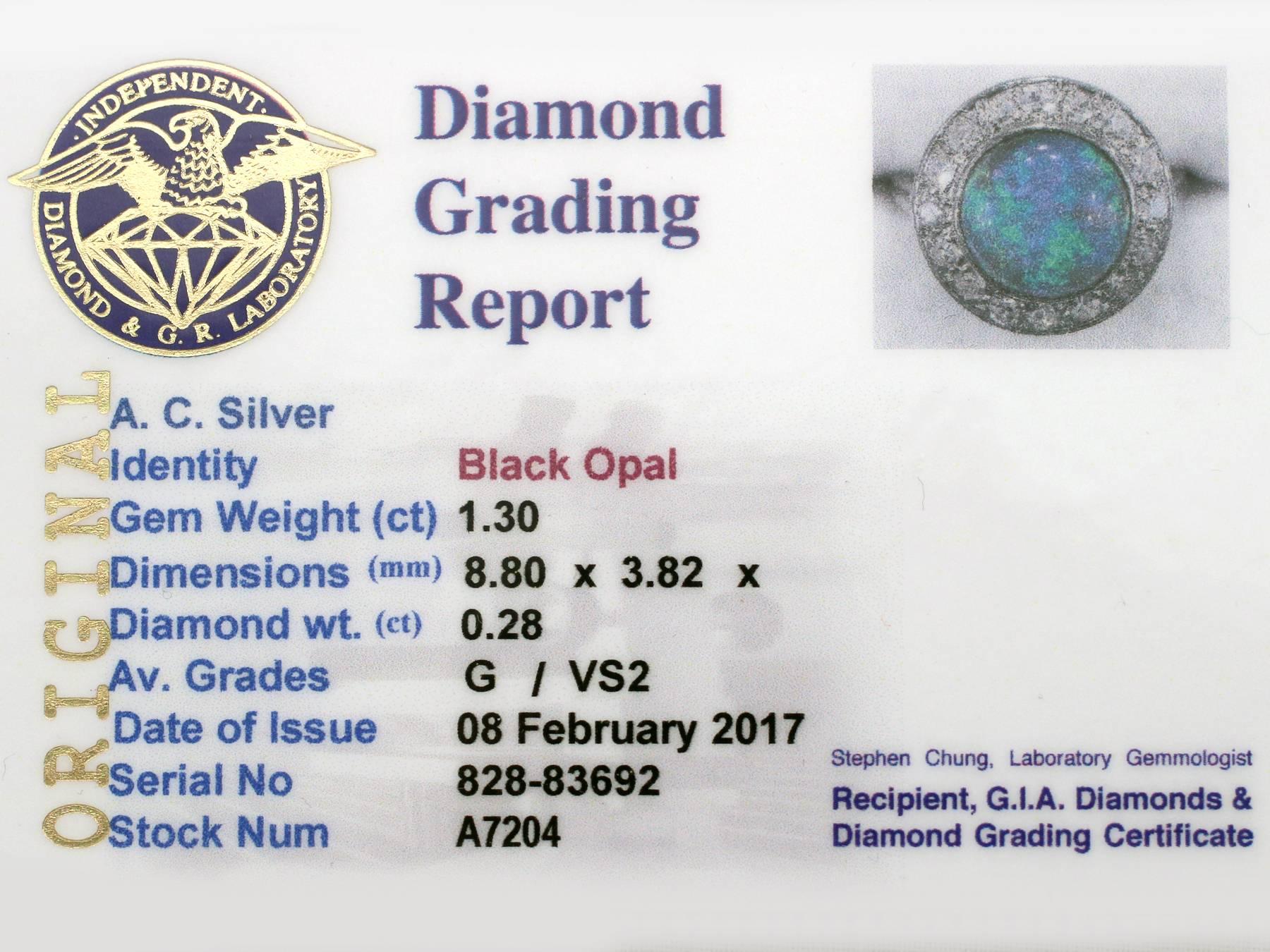 Antique 1.30 Carat Opal Diamond Platinum Cocktail Ring 2