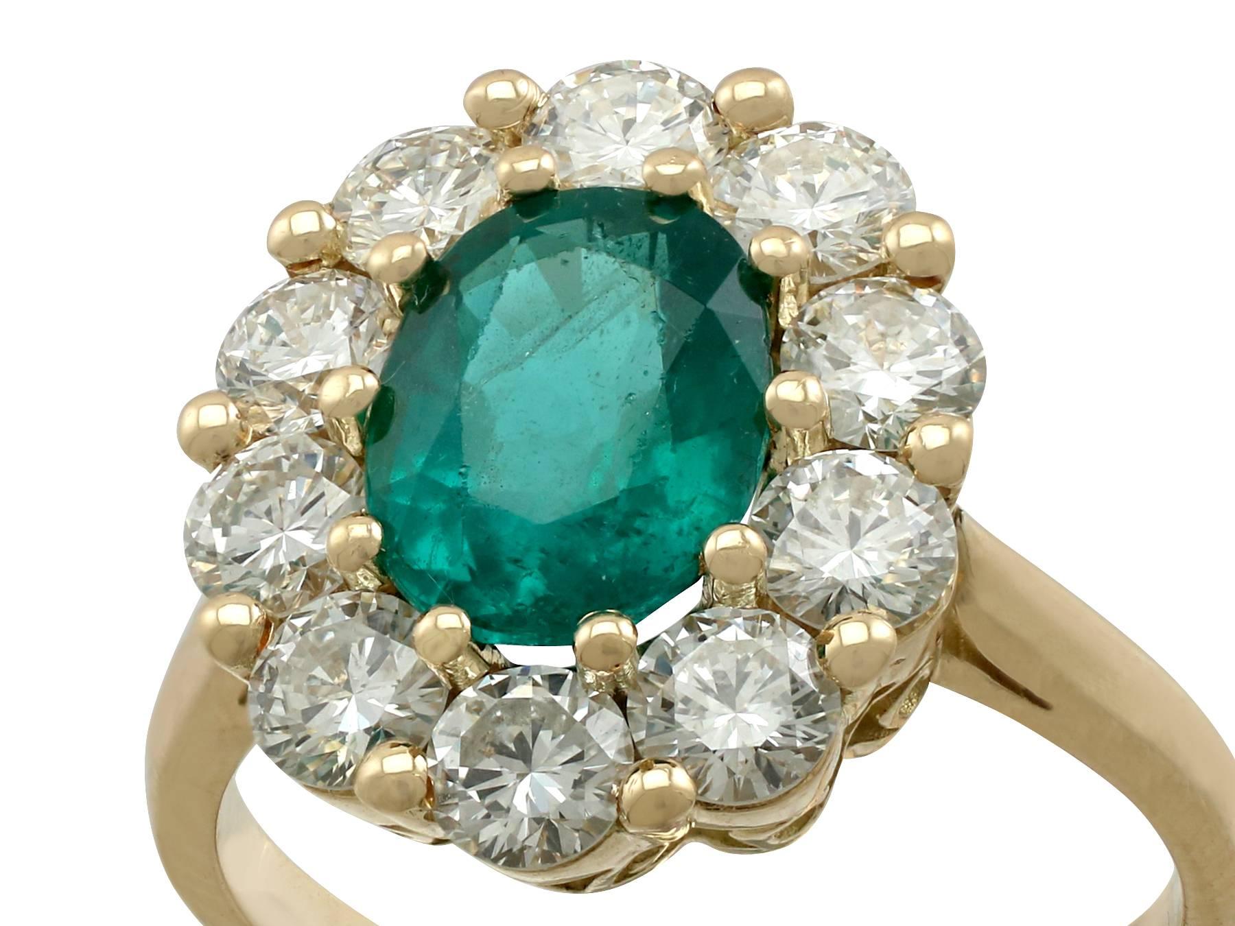 2.05 Carat Emerald and 1.45 Carat Diamond Yellow Gold Ring In Excellent Condition In Jesmond, Newcastle Upon Tyne