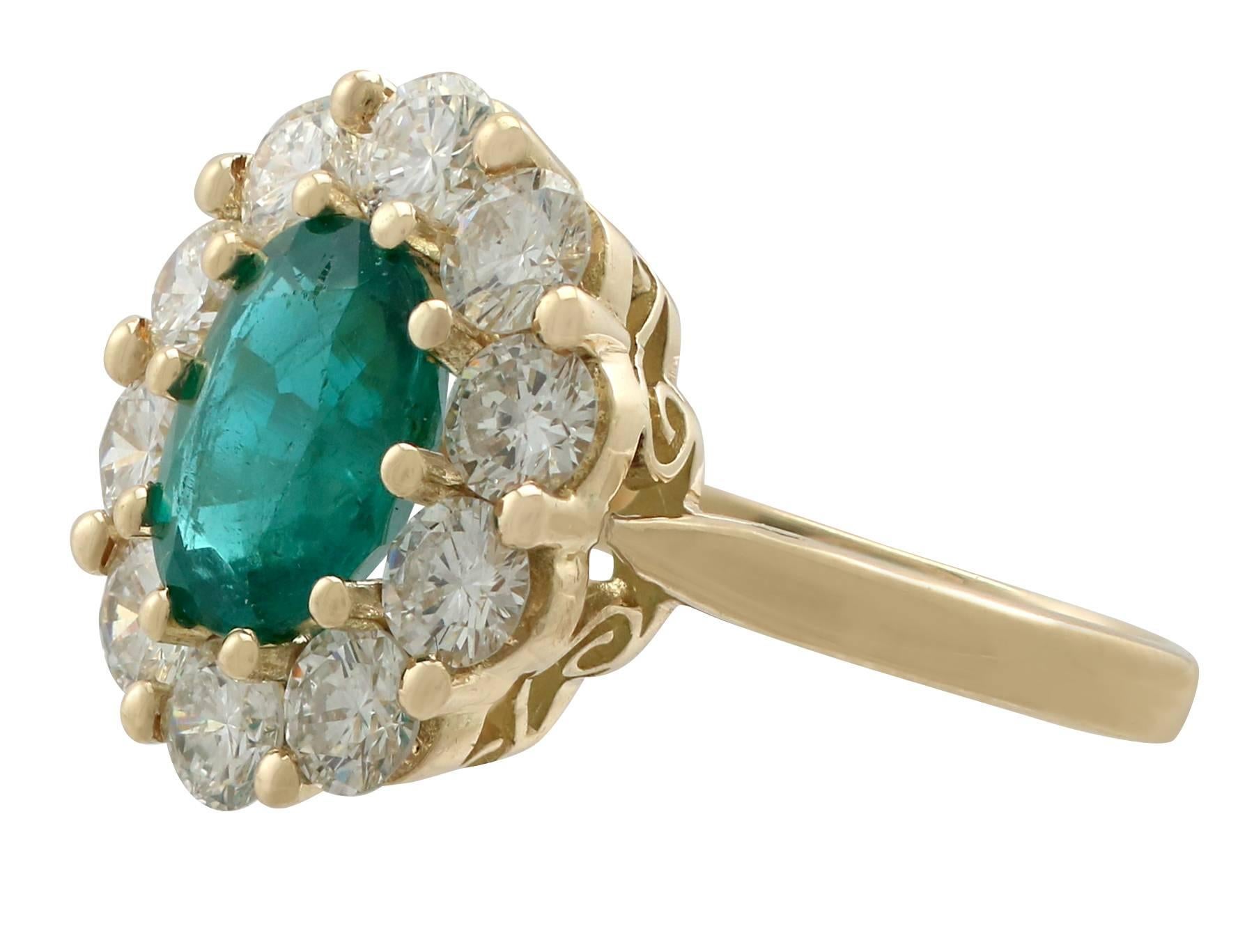 Women's or Men's 2.05 Carat Emerald and 1.45 Carat Diamond Yellow Gold Ring