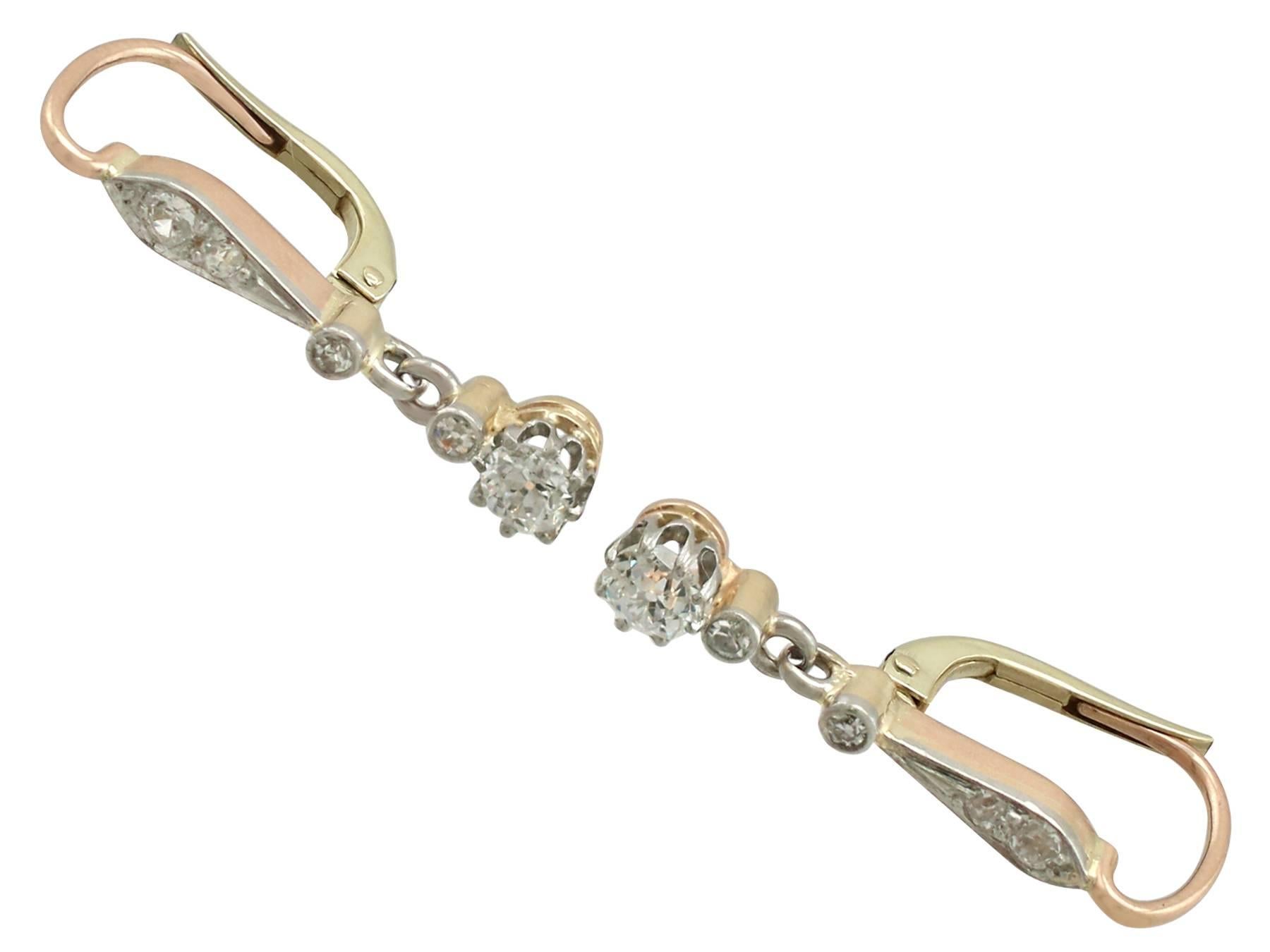 Women's Antique Diamond Gold Drop Earrings 1920s