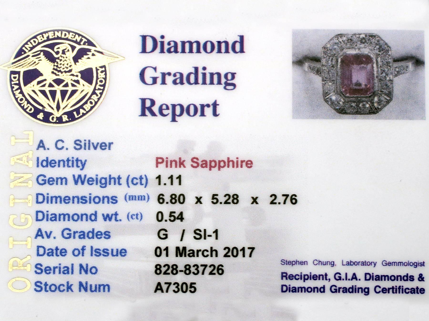 Contemporary 1.11 Carat Pink Sapphire Diamond Platinum Cocktail Ring 1