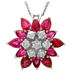 Pear Cut Ruby and Diamond Pendant in 18k White Gold