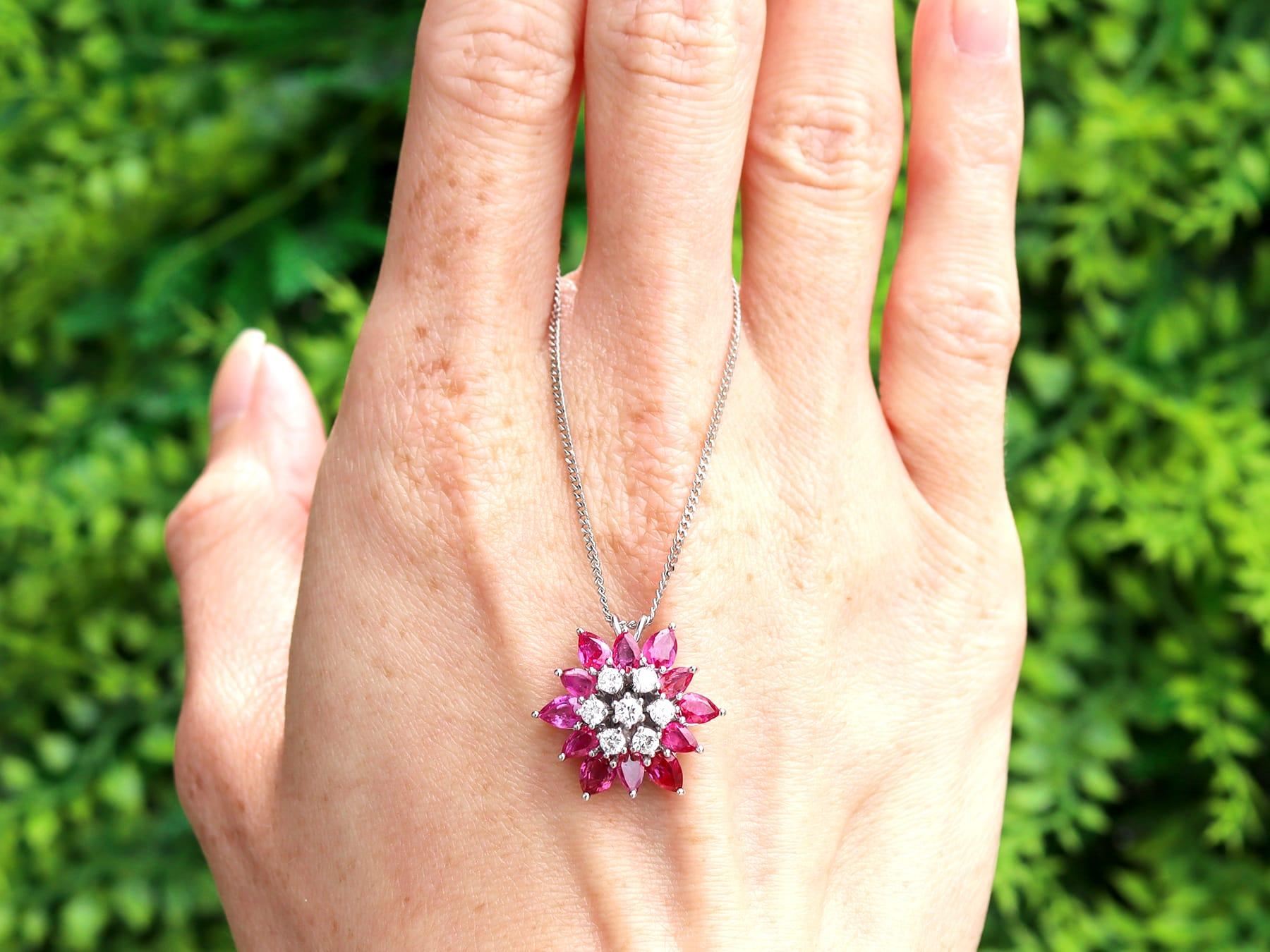 A fine and impressive vintage 1.85 carat ruby and 0.21 carat diamond, 18k white gold pendant; part of our diverse vintage jewellery collections. 

This fine and impressive vintage ruby pendant has been crafted in 18k white gold.

The pierced
