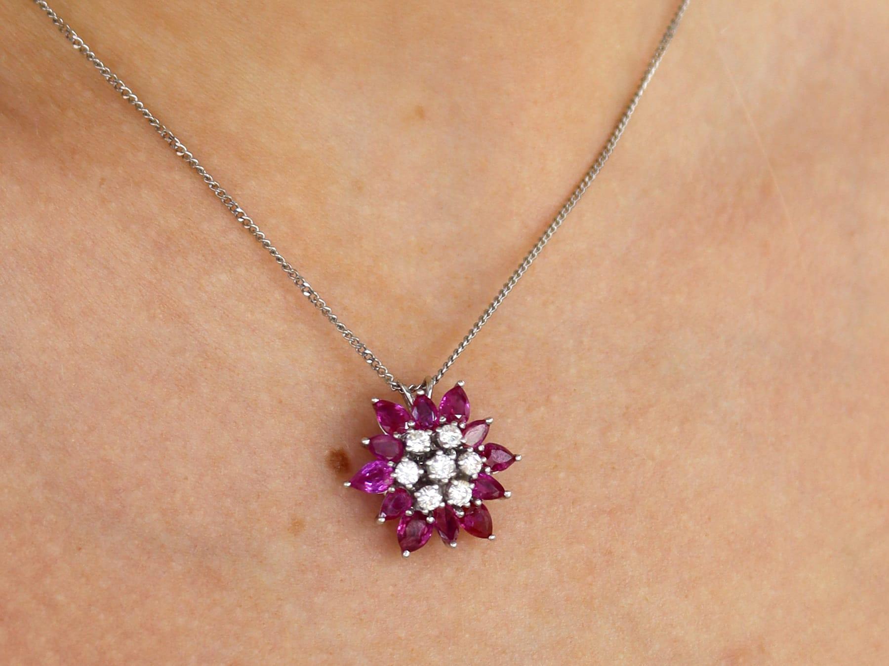 Pear Cut Ruby and Diamond Pendant in 18k White Gold In Excellent Condition For Sale In Jesmond, Newcastle Upon Tyne
