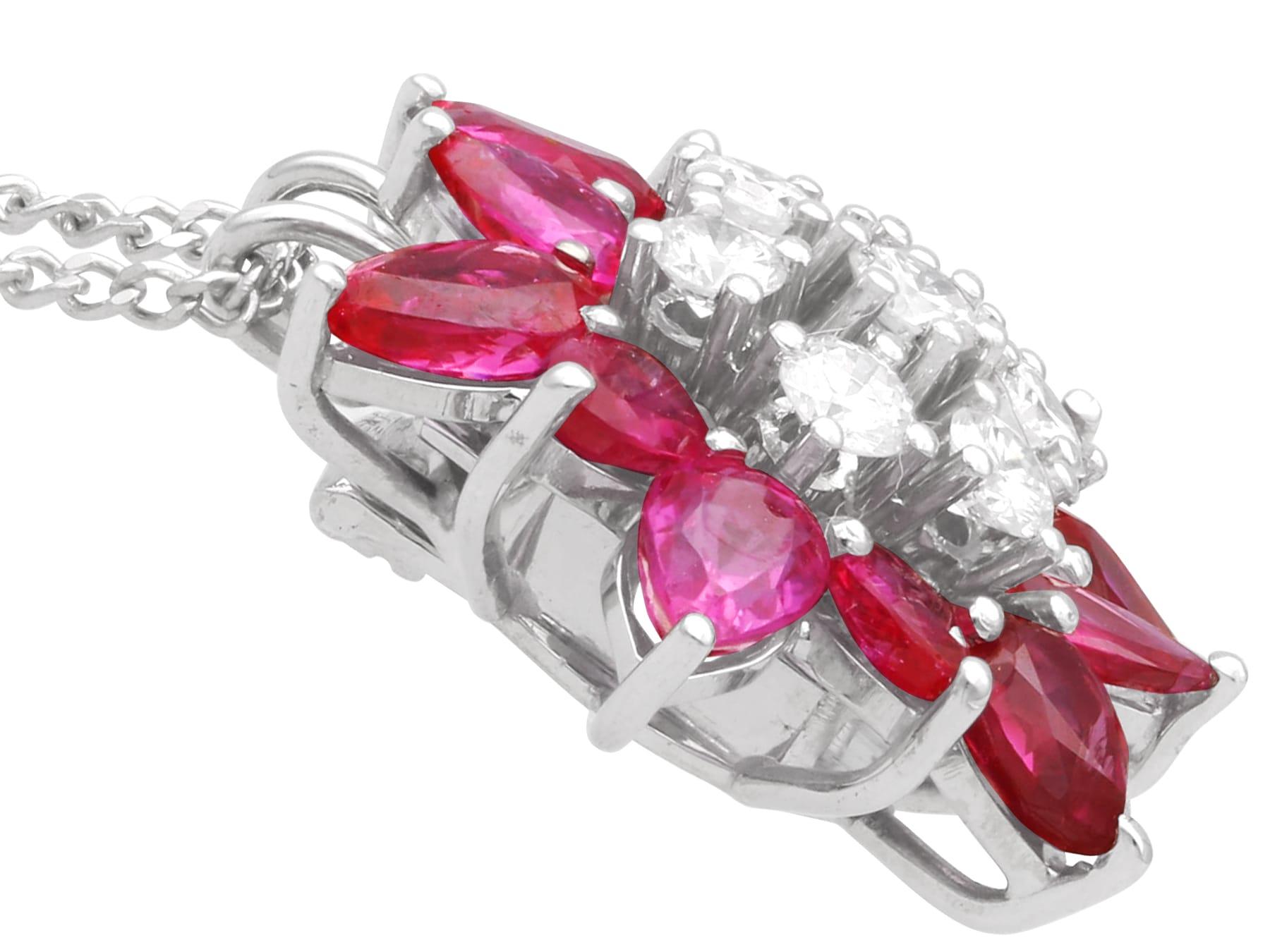 Pear Cut Ruby and Diamond Pendant in 18k White Gold For Sale 2