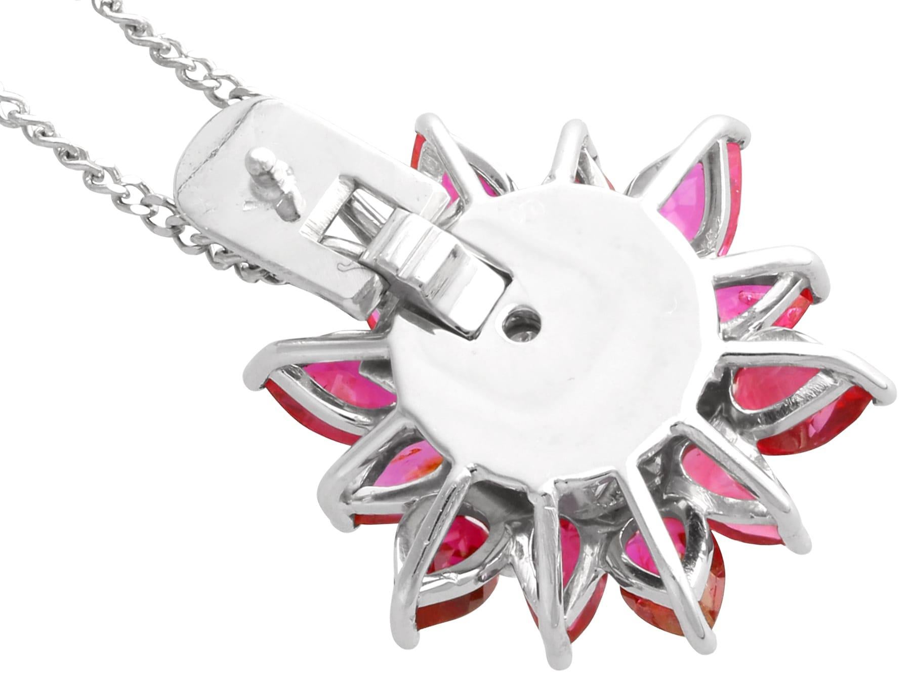 Pear Cut Ruby and Diamond Pendant in 18k White Gold For Sale 3