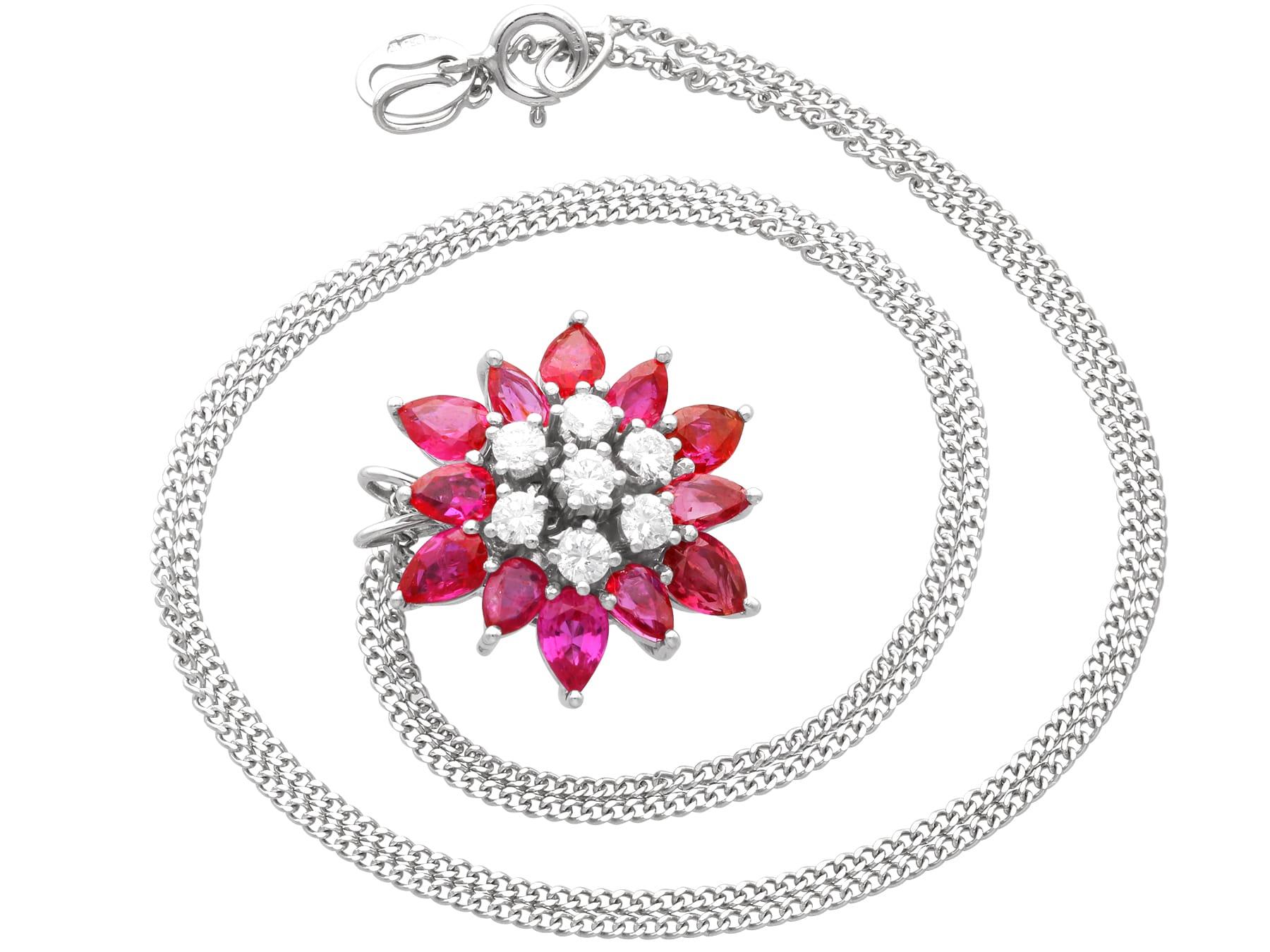 Pear Cut Ruby and Diamond Pendant in 18k White Gold For Sale 1