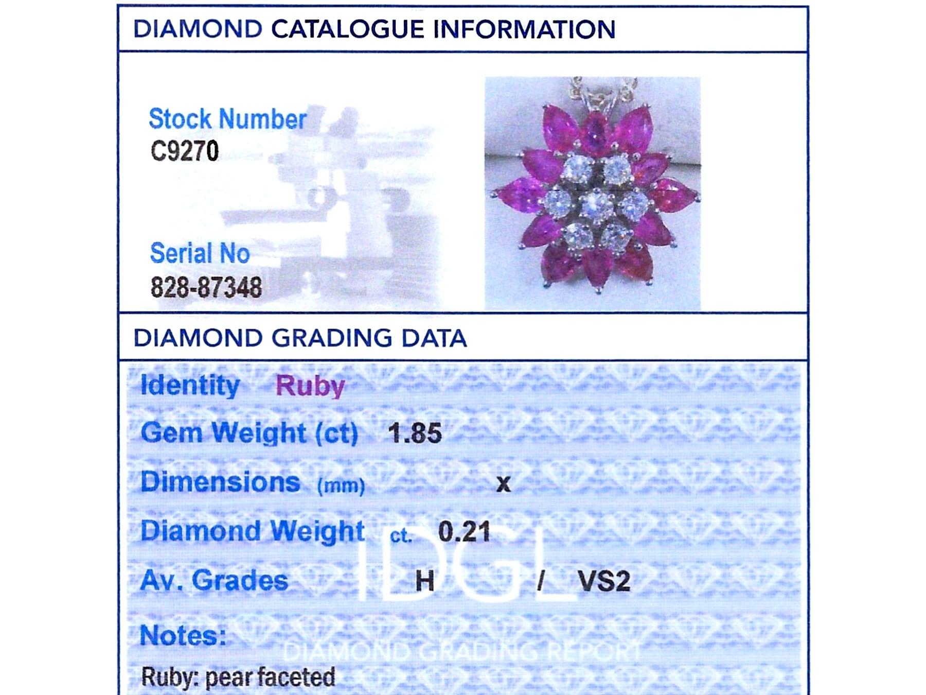 Pear Cut Ruby and Diamond Pendant in 18k White Gold For Sale 5