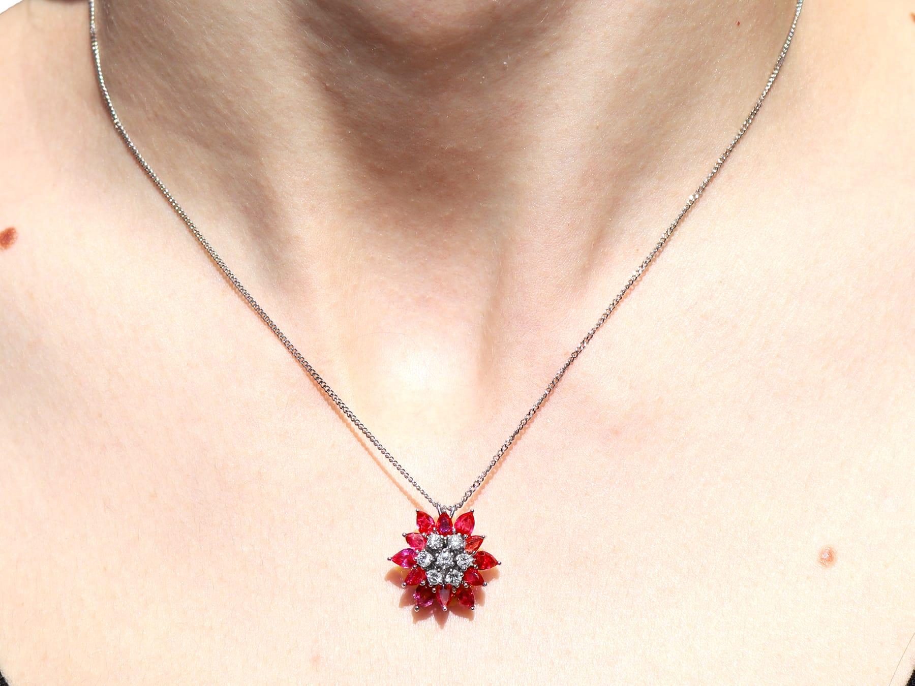 Pear Cut Ruby and Diamond Pendant in 18k White Gold For Sale 6
