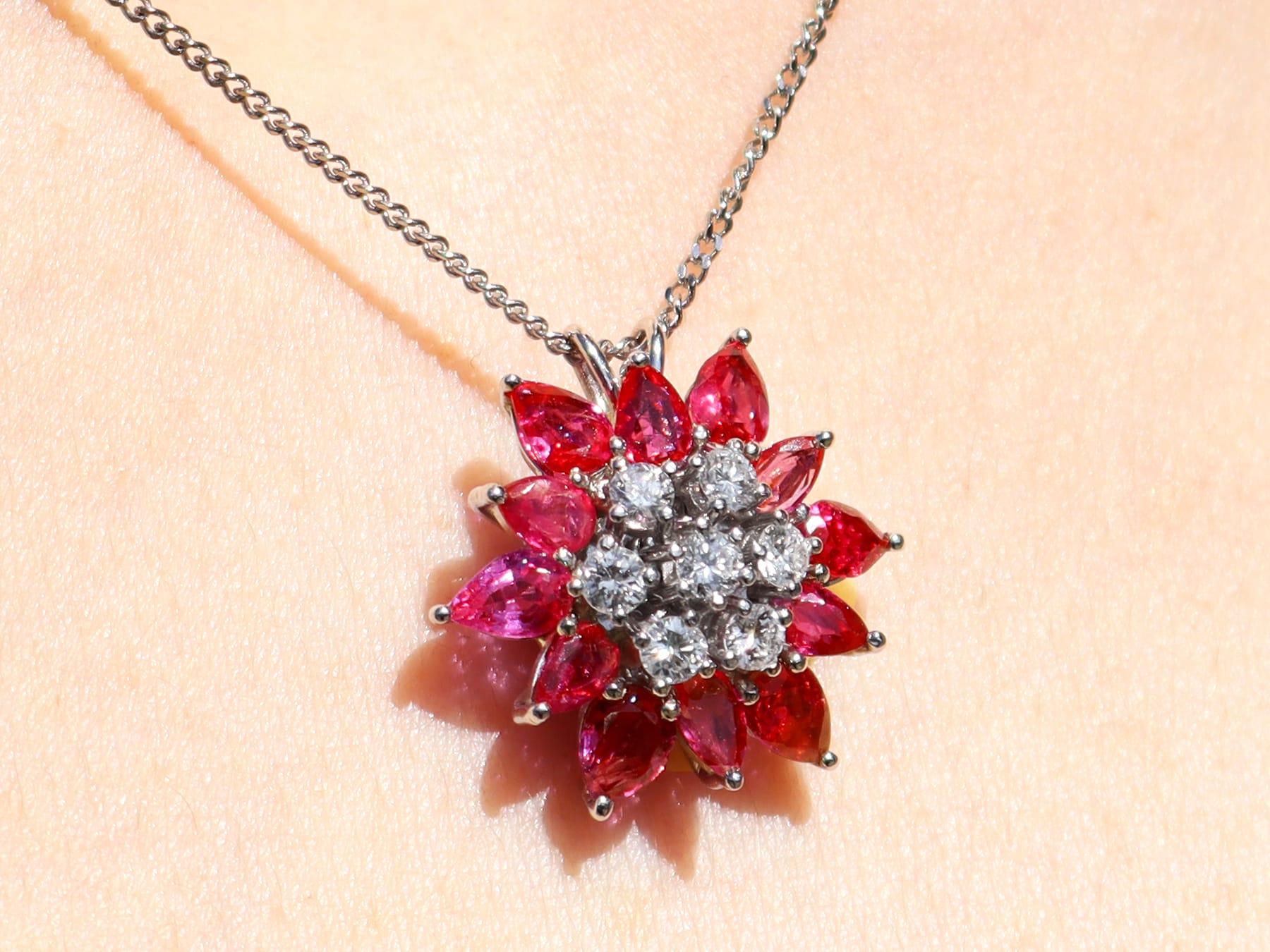 Pear Cut Ruby and Diamond Pendant in 18k White Gold For Sale 7