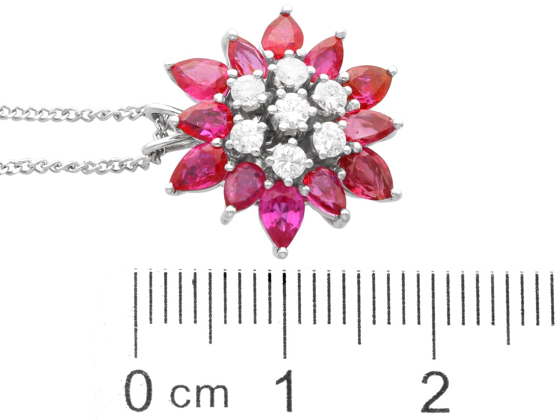 Pear Cut Ruby and Diamond Pendant in 18k White Gold For Sale 4