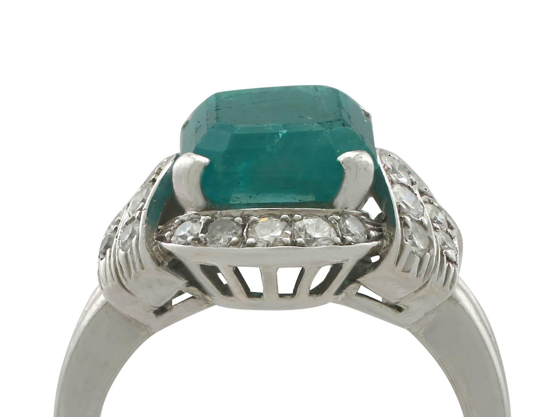 A fine and impressive vintage Art Deco style 3.75 carat emerald and 0.52 carat diamond, platinum cocktail ring; part of our diverse vintage jewellery collections.

This fine and impressive emerald cocktail ring has been crafted in platinum.

The